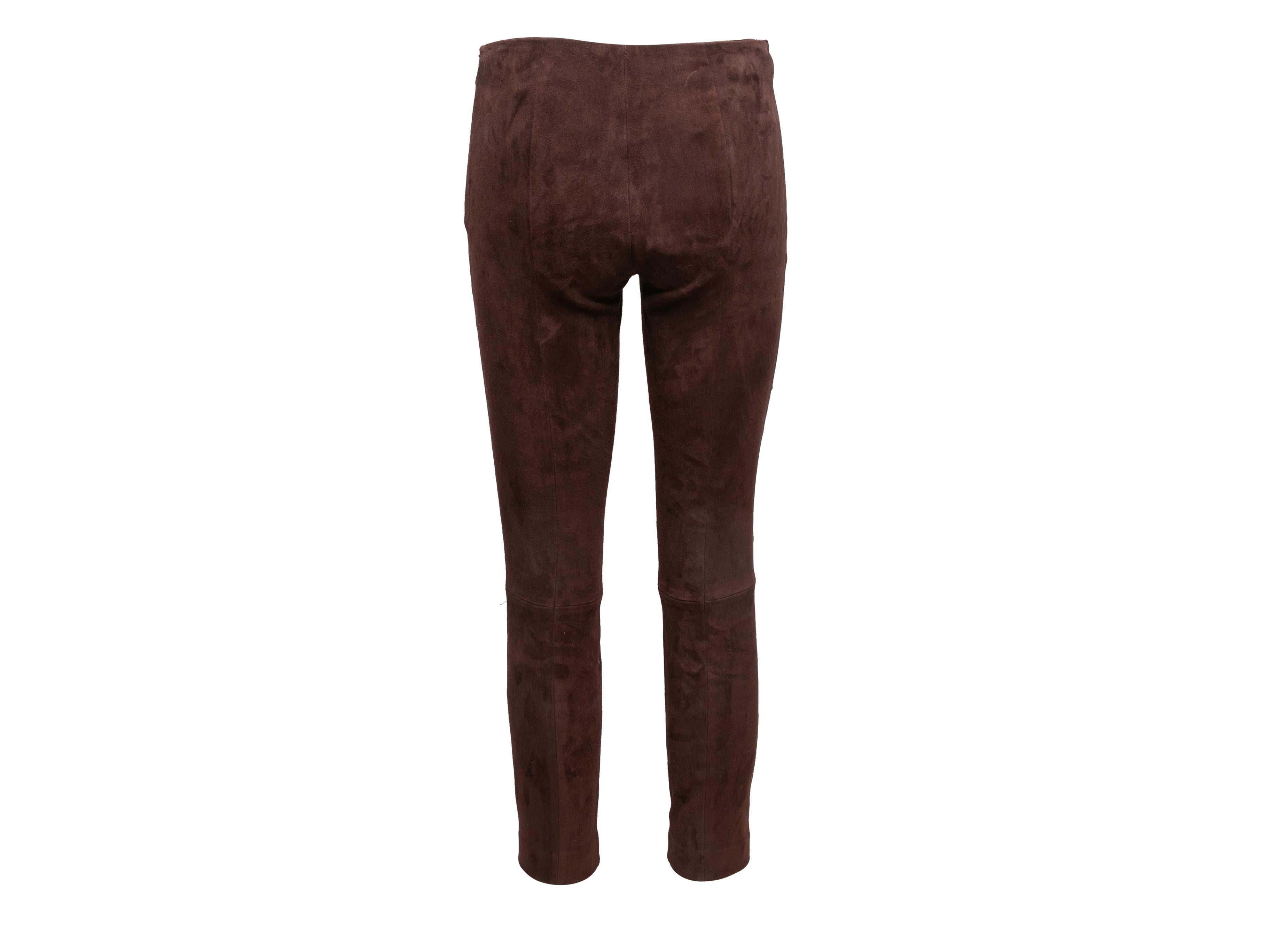 Brown The Row Suede Skinny-Leg Pants Size US 4 For Sale 1