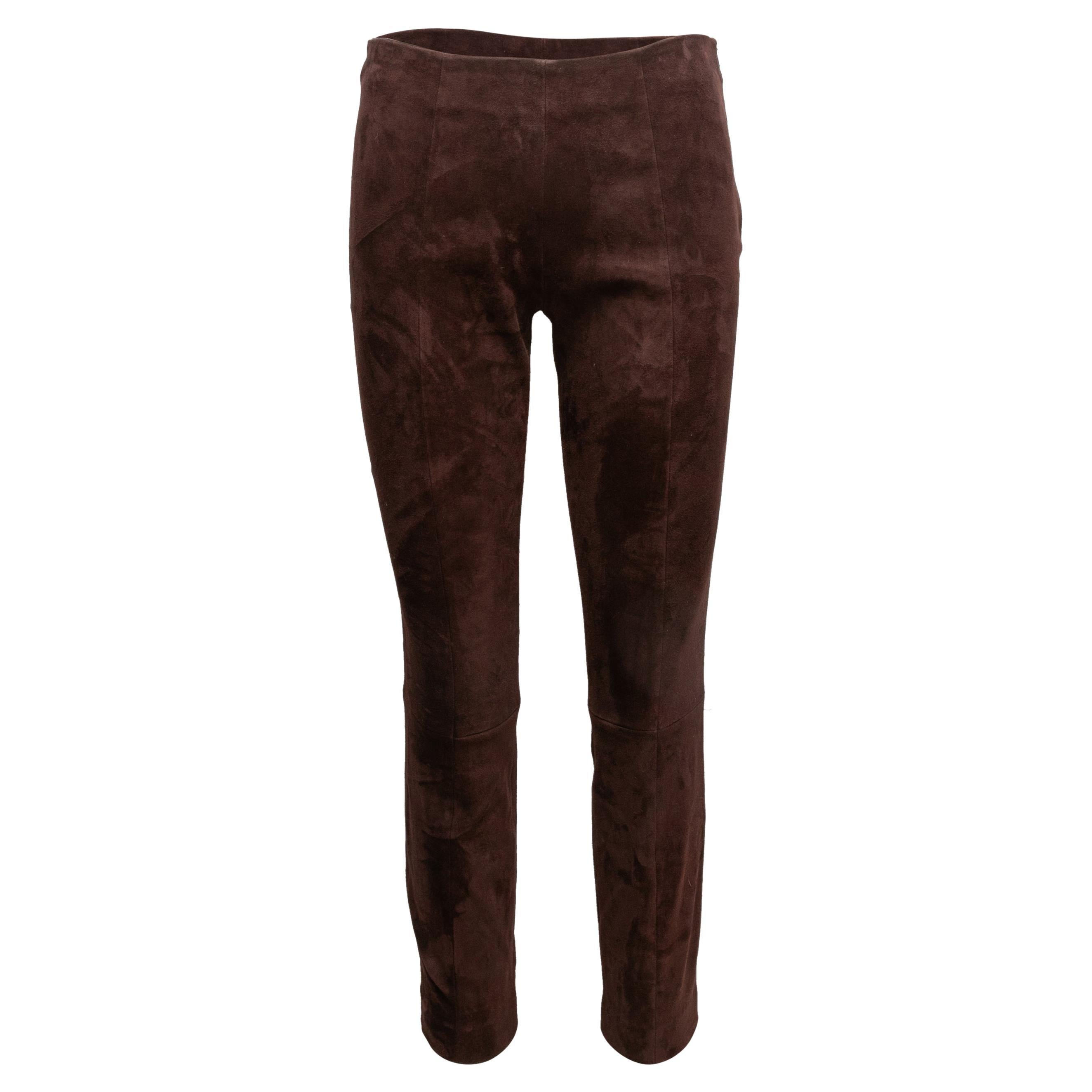 Brown The Row Suede Skinny-Leg Pants Size US 4 For Sale