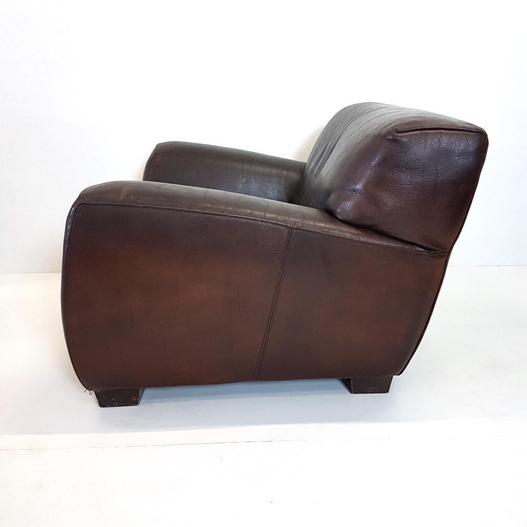 Industrial Brown Thick High Quality Leather Lounge Chair 'Fat Boy' by Molinari