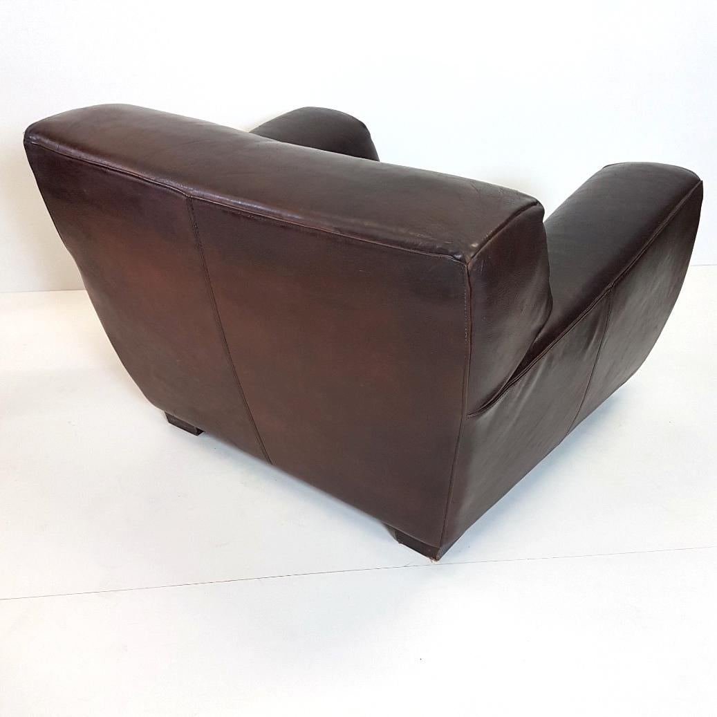 Italian Brown Thick High Quality Leather Lounge Chair 'Fat Boy' by Molinari