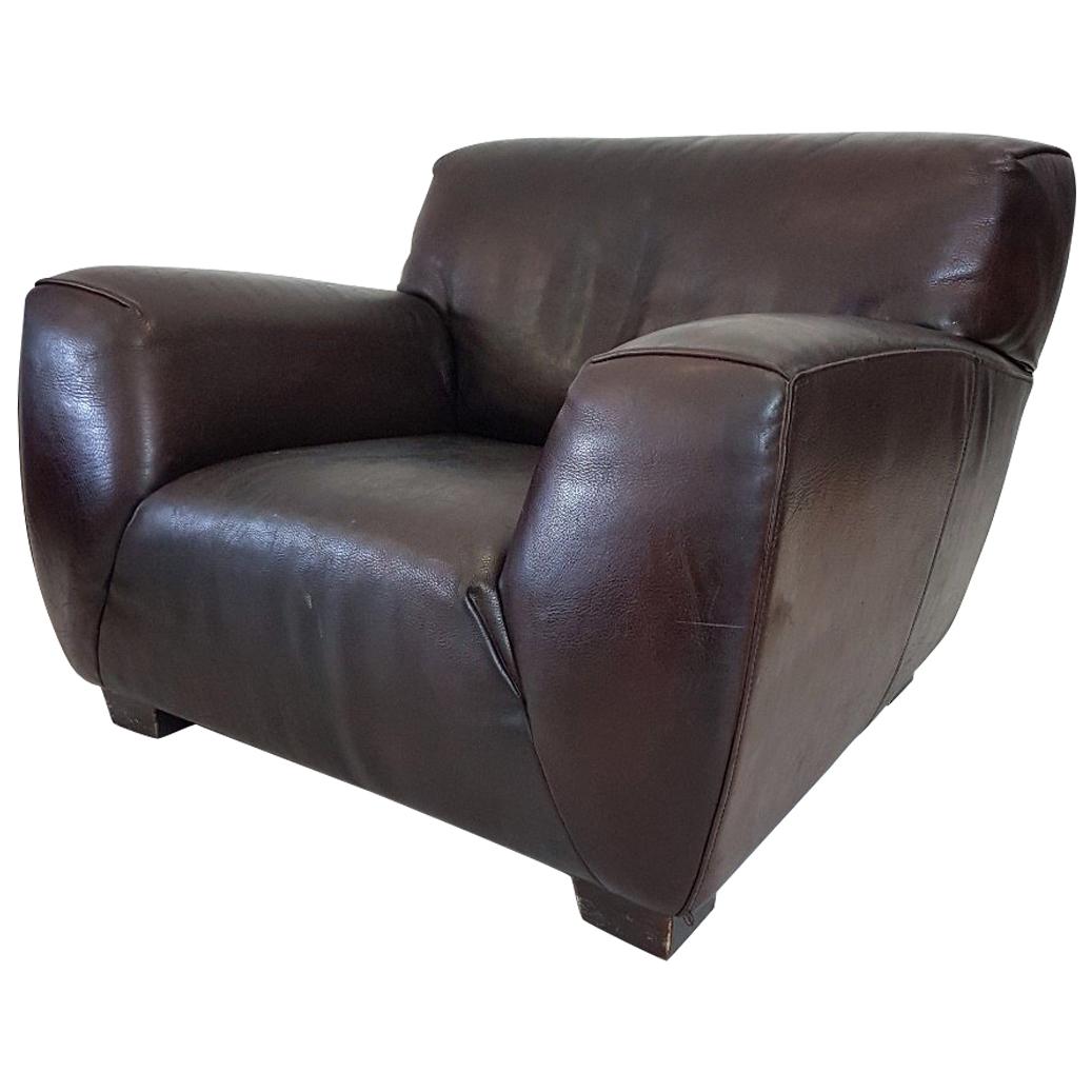 Brown Thick High Quality Leather Lounge Chair 'Fat Boy' by Molinari