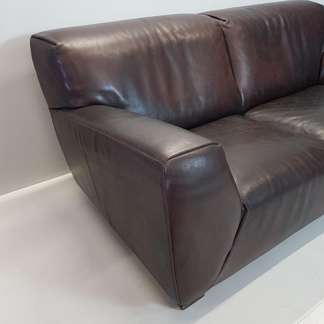 Italian Brown Thick High Quality Leather Two-Seat Sofa 'Fat Boy' by Molinari