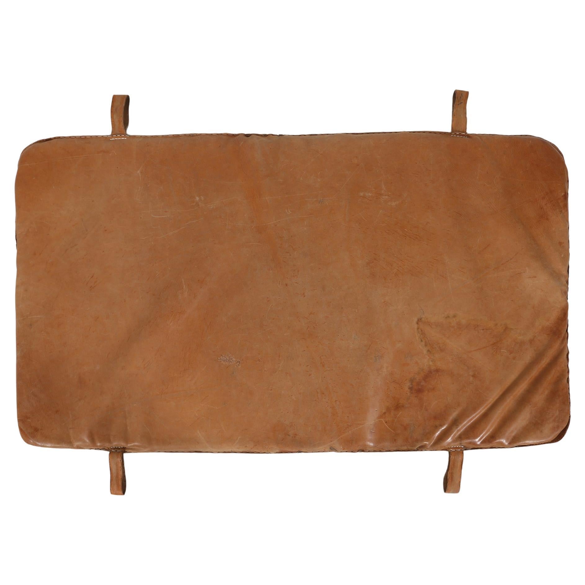 Brown thick soft cow leather gym mat with nice patina, Belgium, 1930s