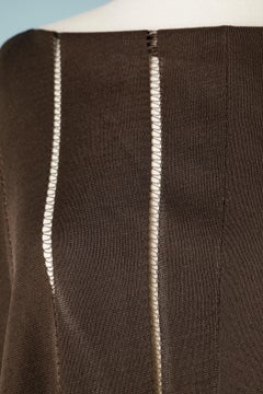 Brown thin knit poncho ended with fringes Yves Saint Laurent Rive gauche