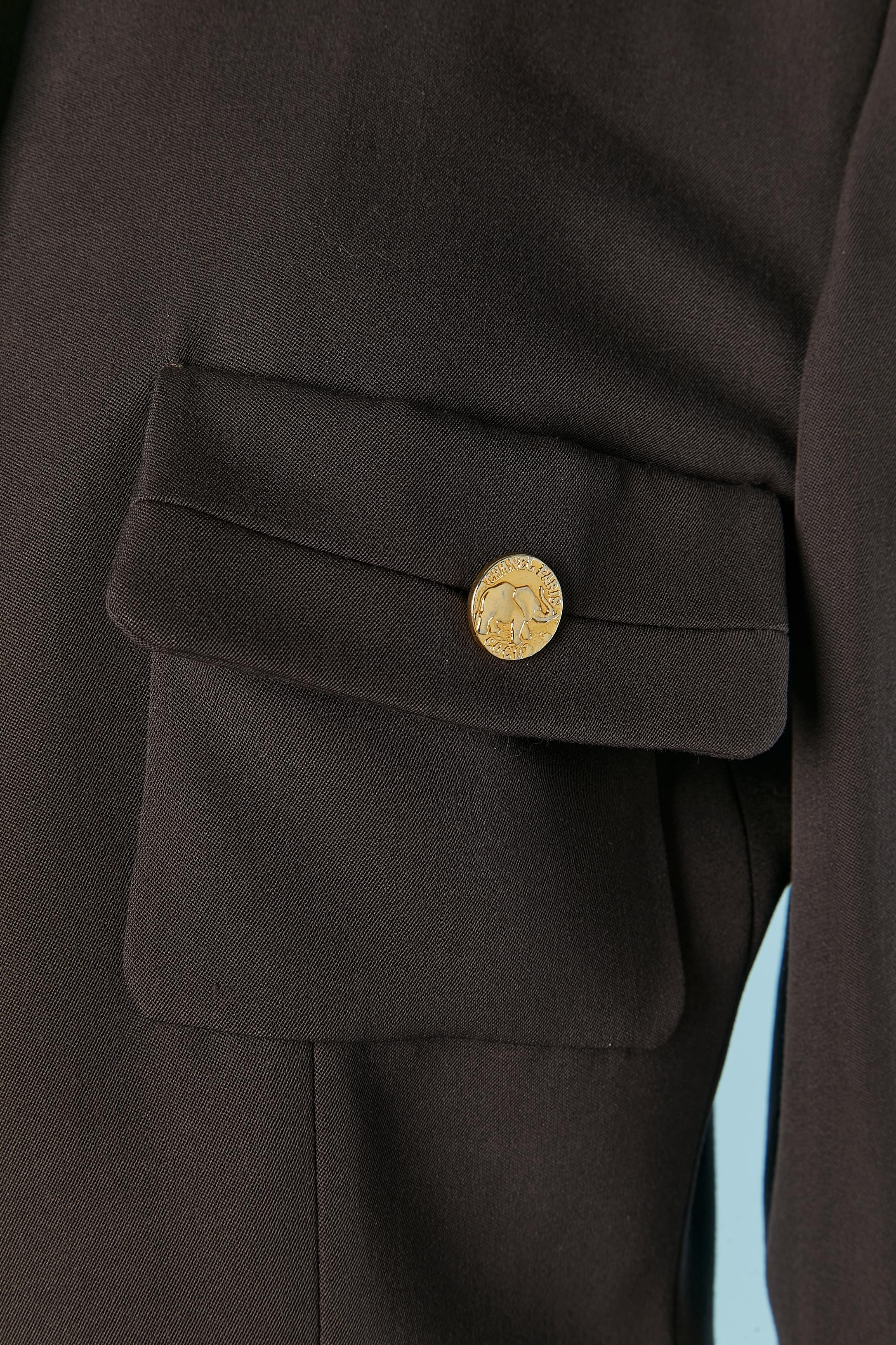 Black Brown thin wool skirt suit with 