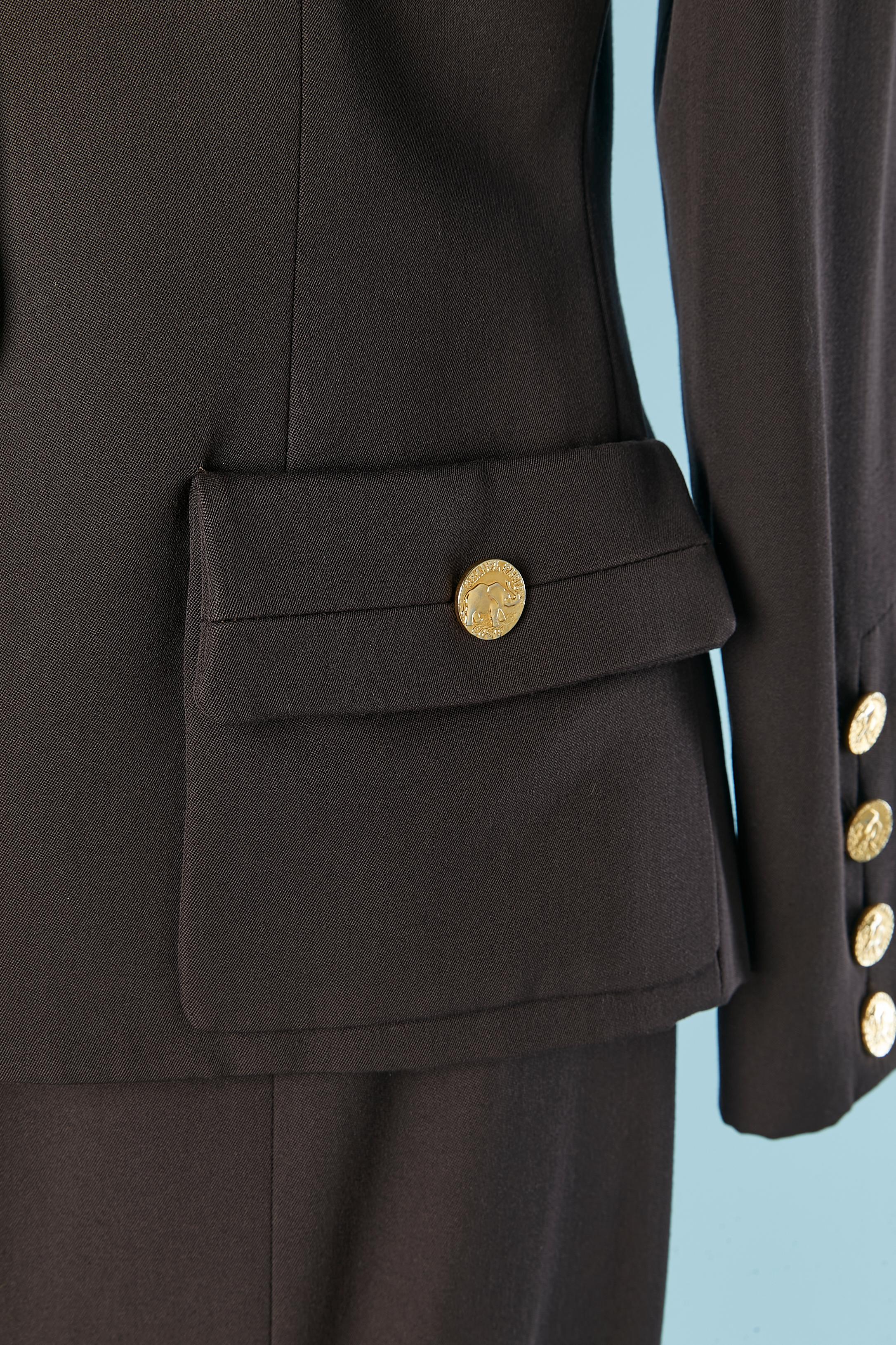 Brown thin wool skirt suit with 
