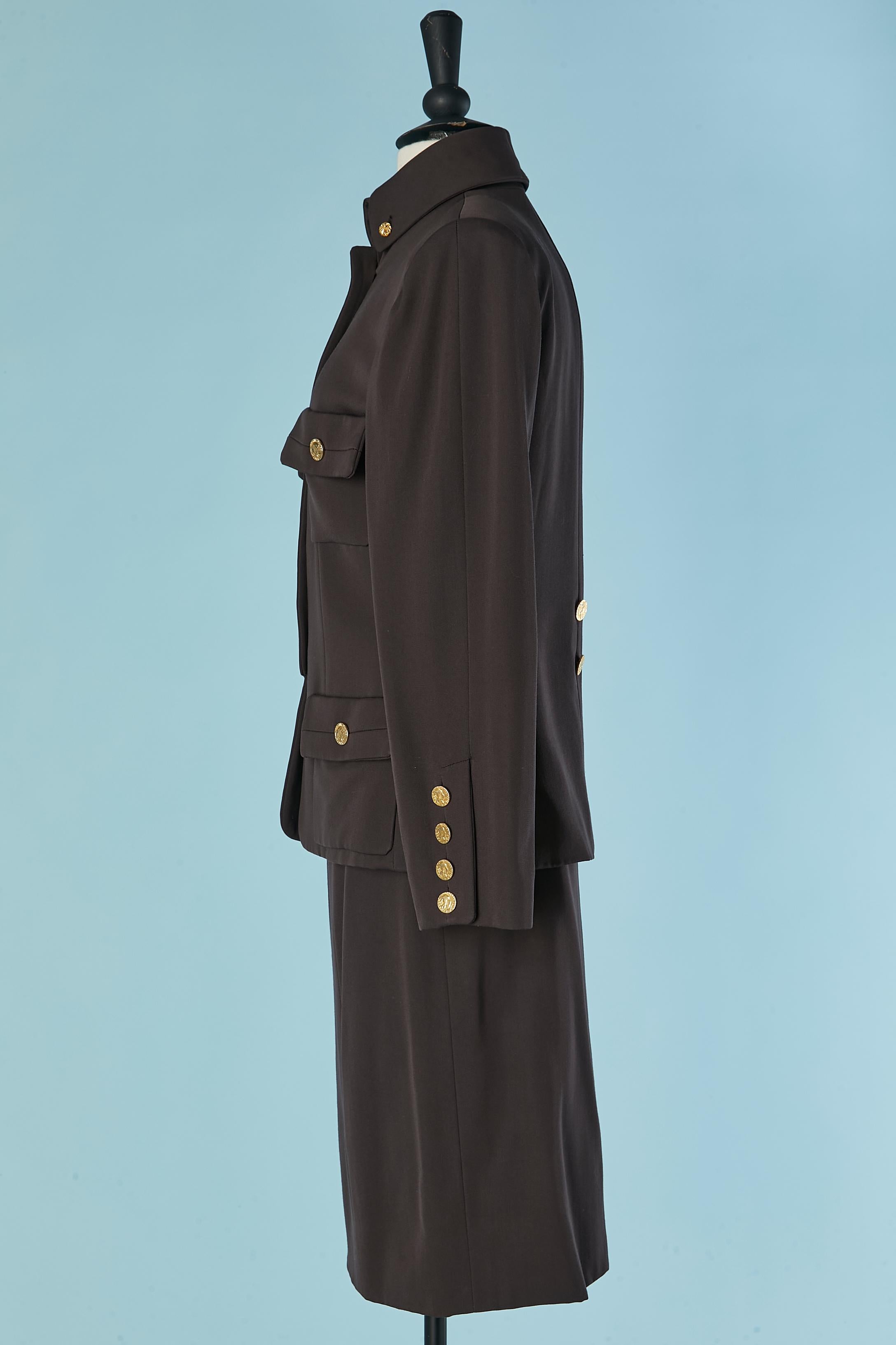 Brown thin wool skirt suit with 