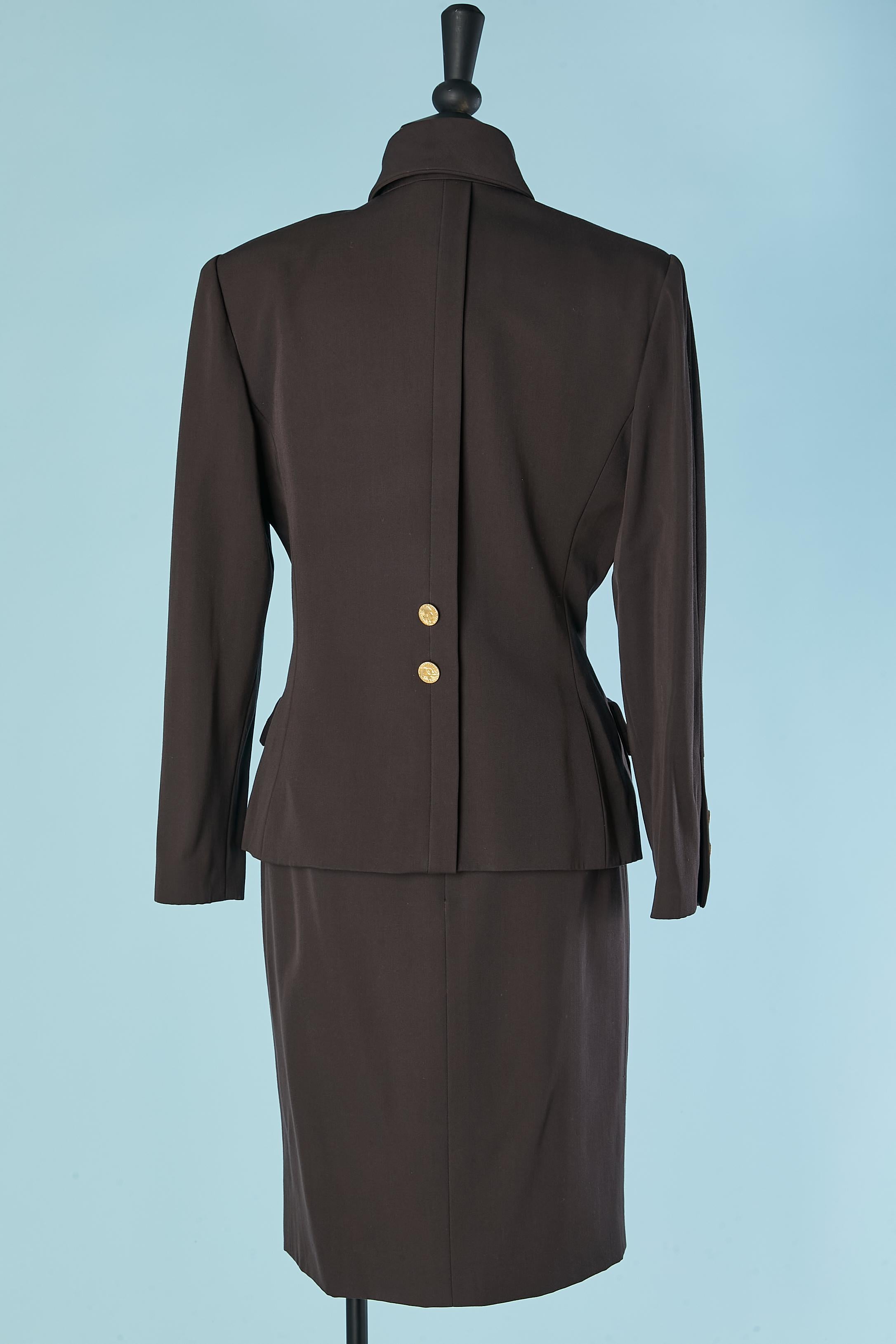 Brown thin wool skirt suit with 