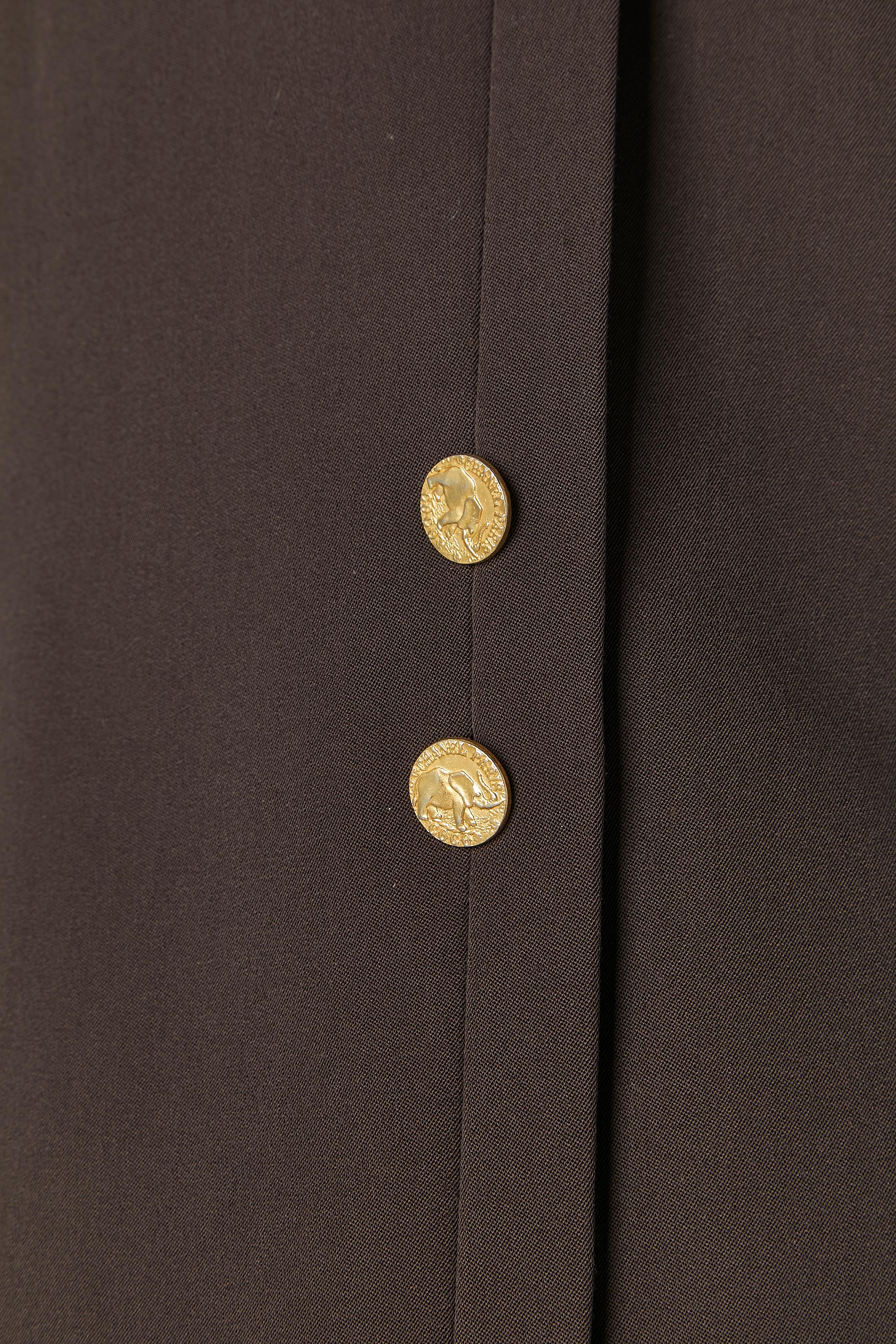 Brown thin wool skirt suit with 