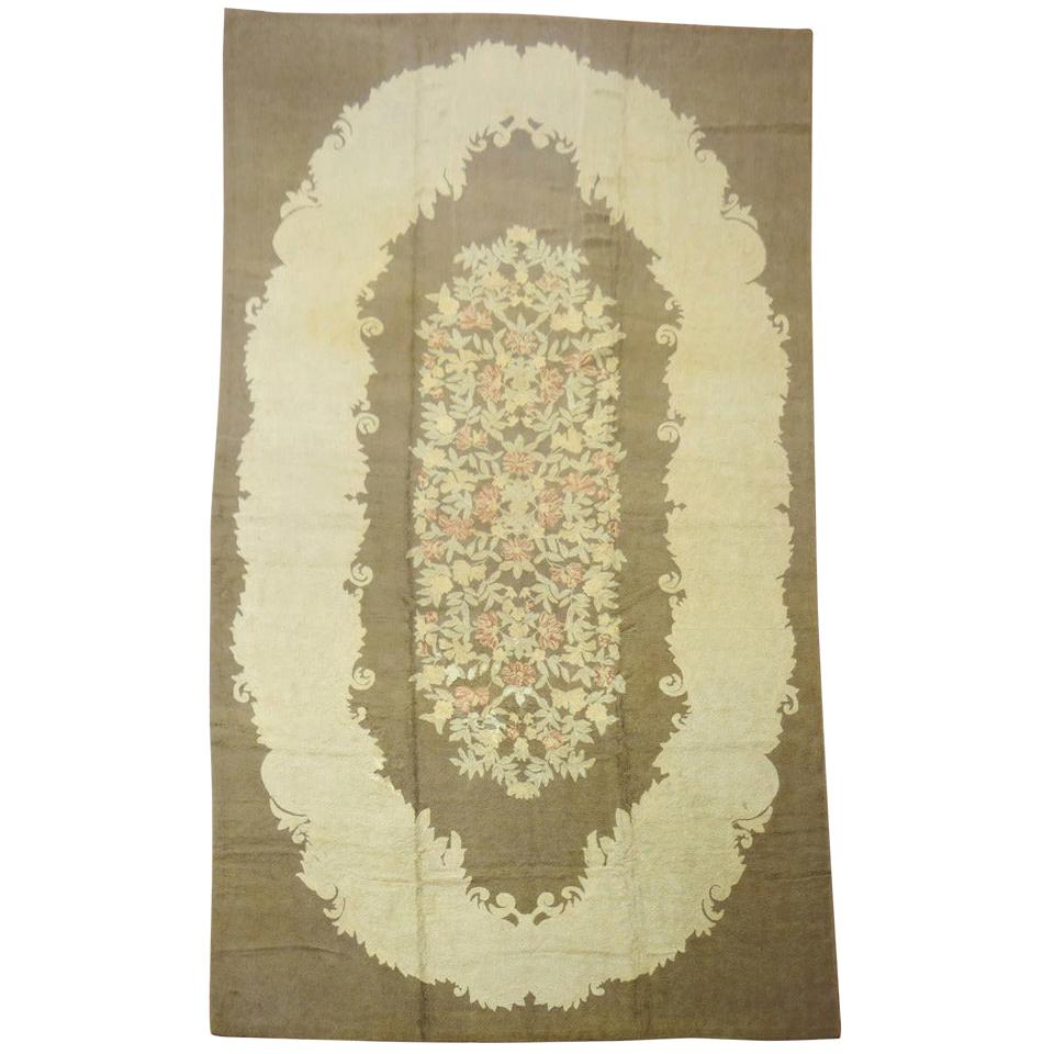 Brown Tone Palace Size American Hook Floral Rose Rug For Sale