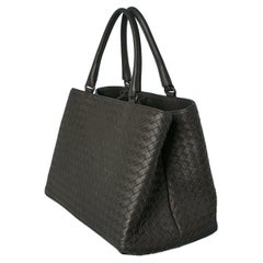 Bolso de asa superior marrón de piel entrelazada Bottega Veneta