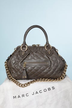 Brown topstitched leather shoulder bag with 2 handles Marc Jacobs