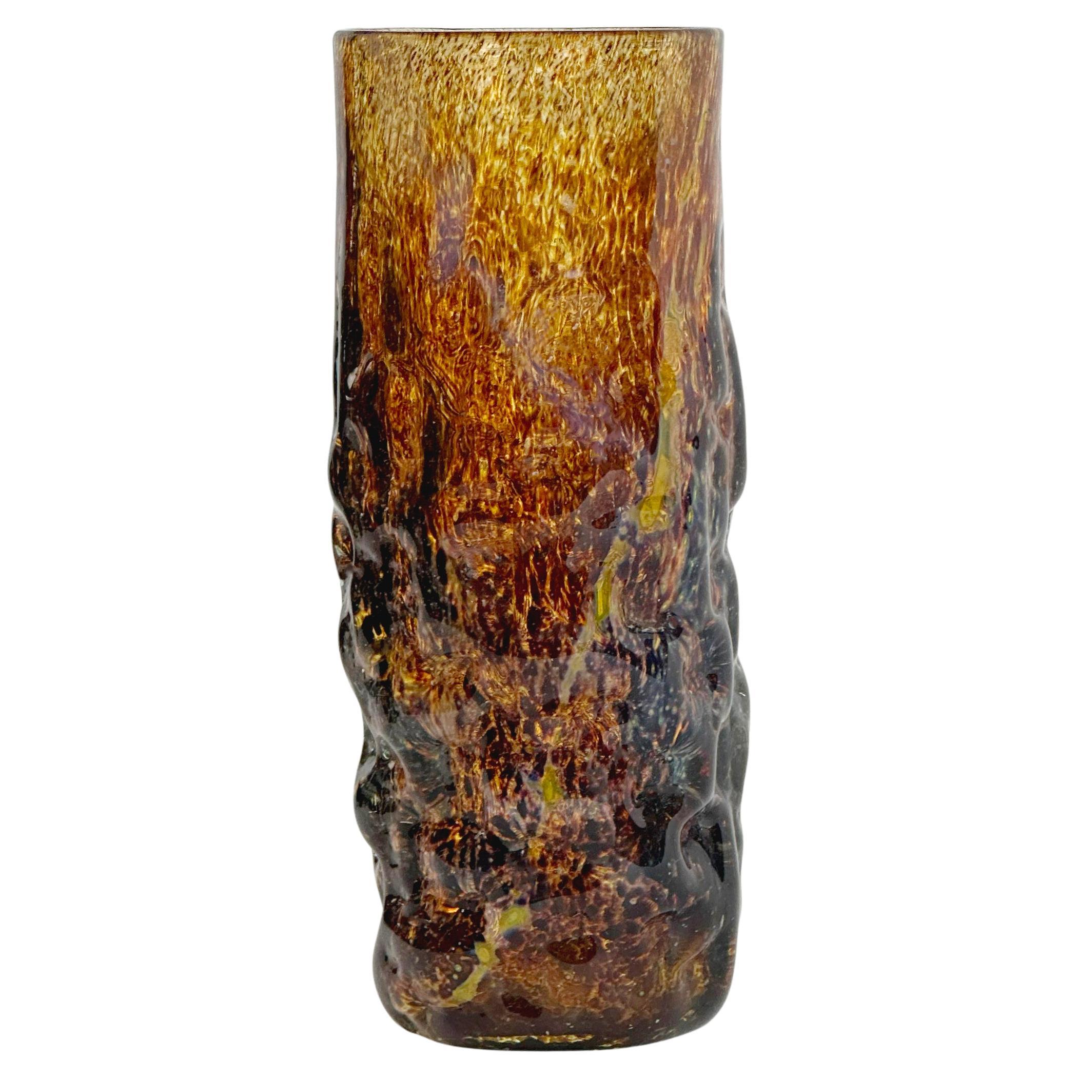 Brown Tortoiseshell Textured Art Glass Vase by Mdina c.1970s