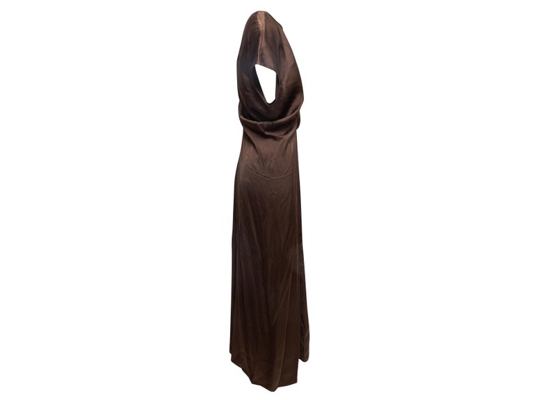 Brown Toteme Satin Draped Maxi Dress Size IT 40 For Sale at 1stDibs