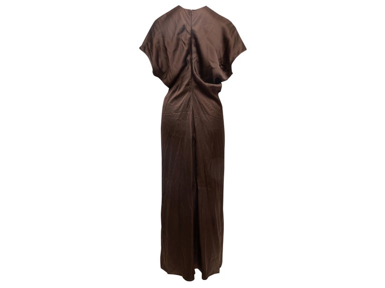 Brown Toteme Satin Draped Maxi Dress Size IT 40 For Sale at 1stDibs