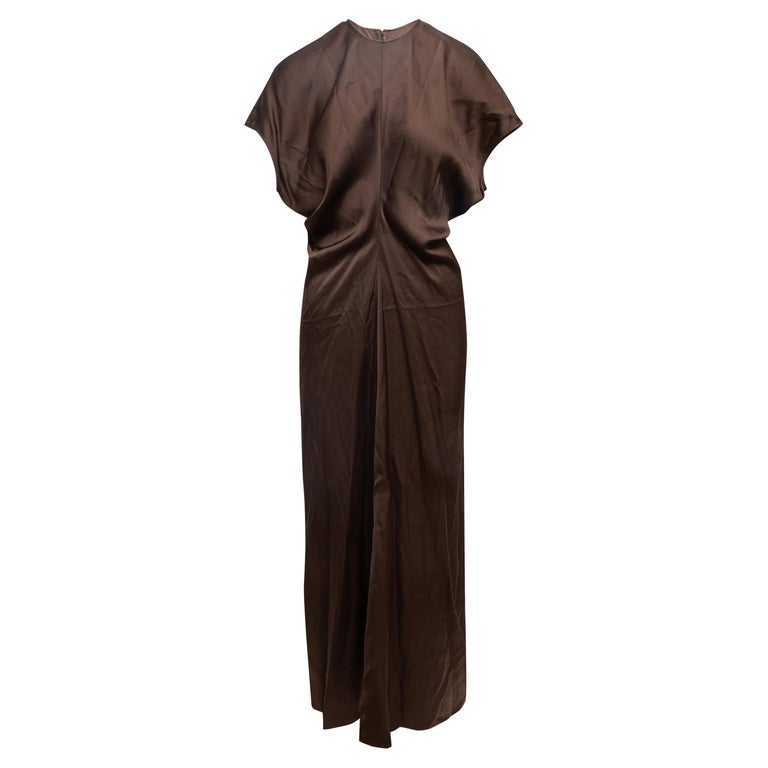 Brown Toteme Satin Draped Maxi Dress Size IT 40 For Sale at 1stDibs