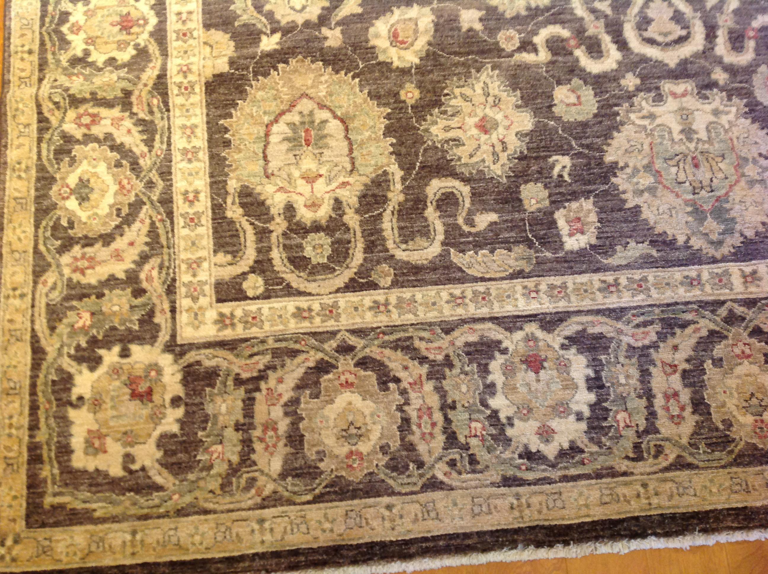 Hand-Knotted Brown Traditional Pakistani Floral Area Rug For Sale