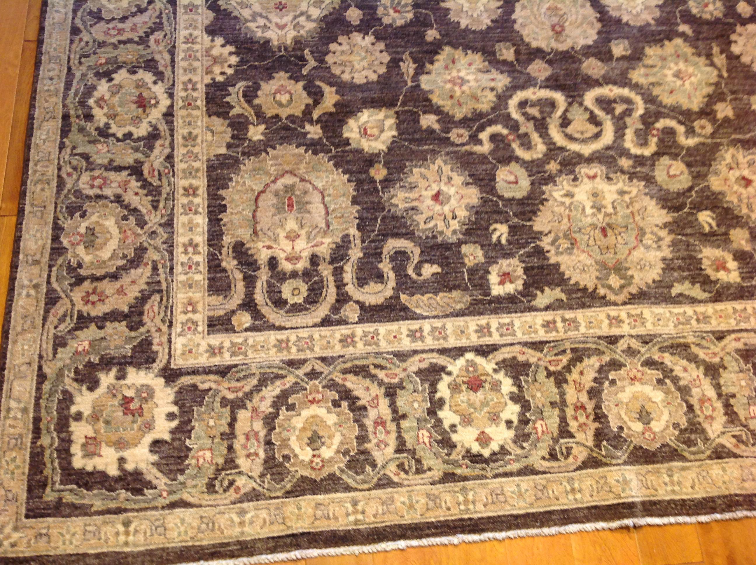 Contemporary Brown Traditional Pakistani Floral Area Rug For Sale
