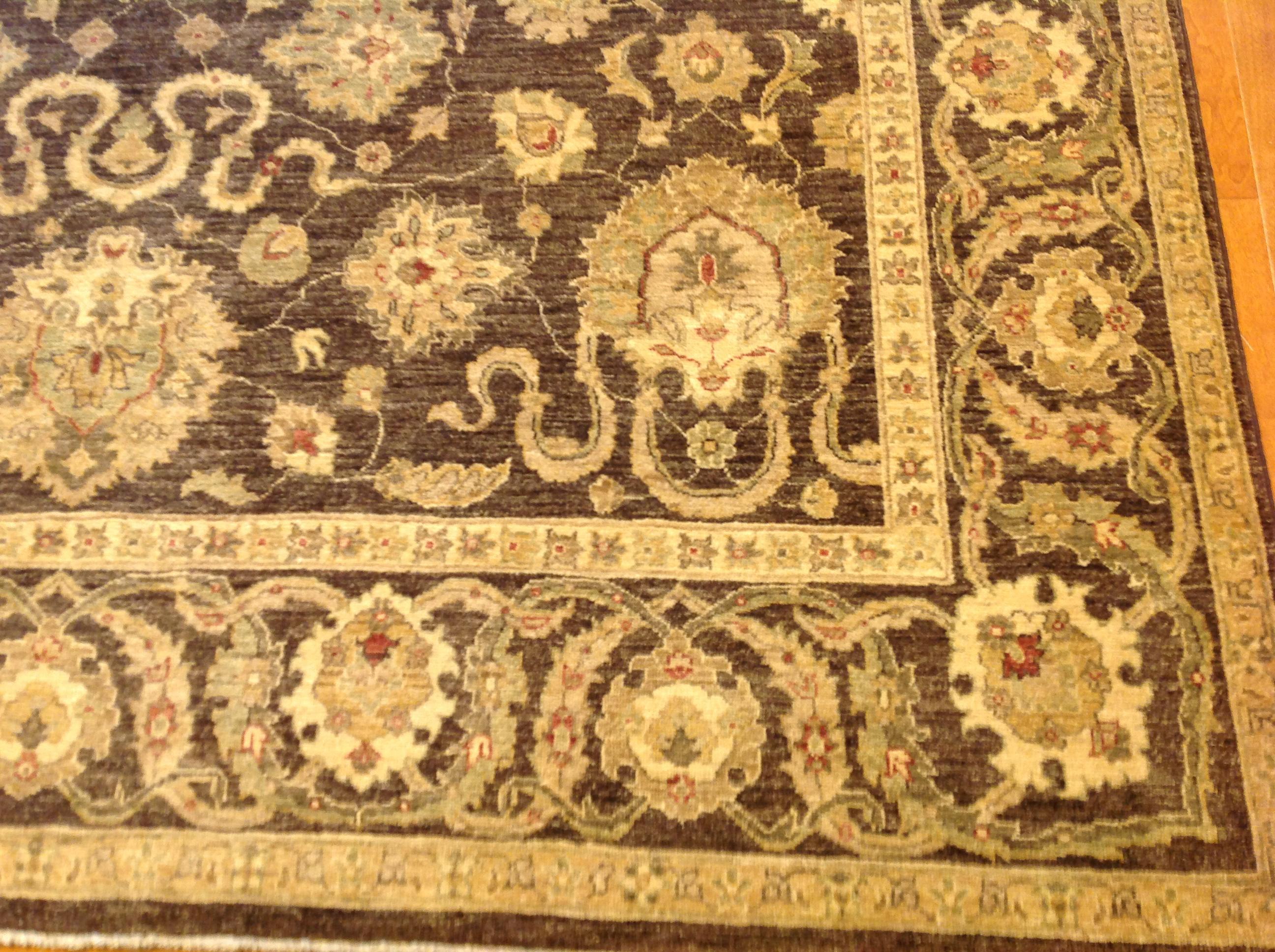 Wool Brown Traditional Pakistani Floral Area Rug For Sale