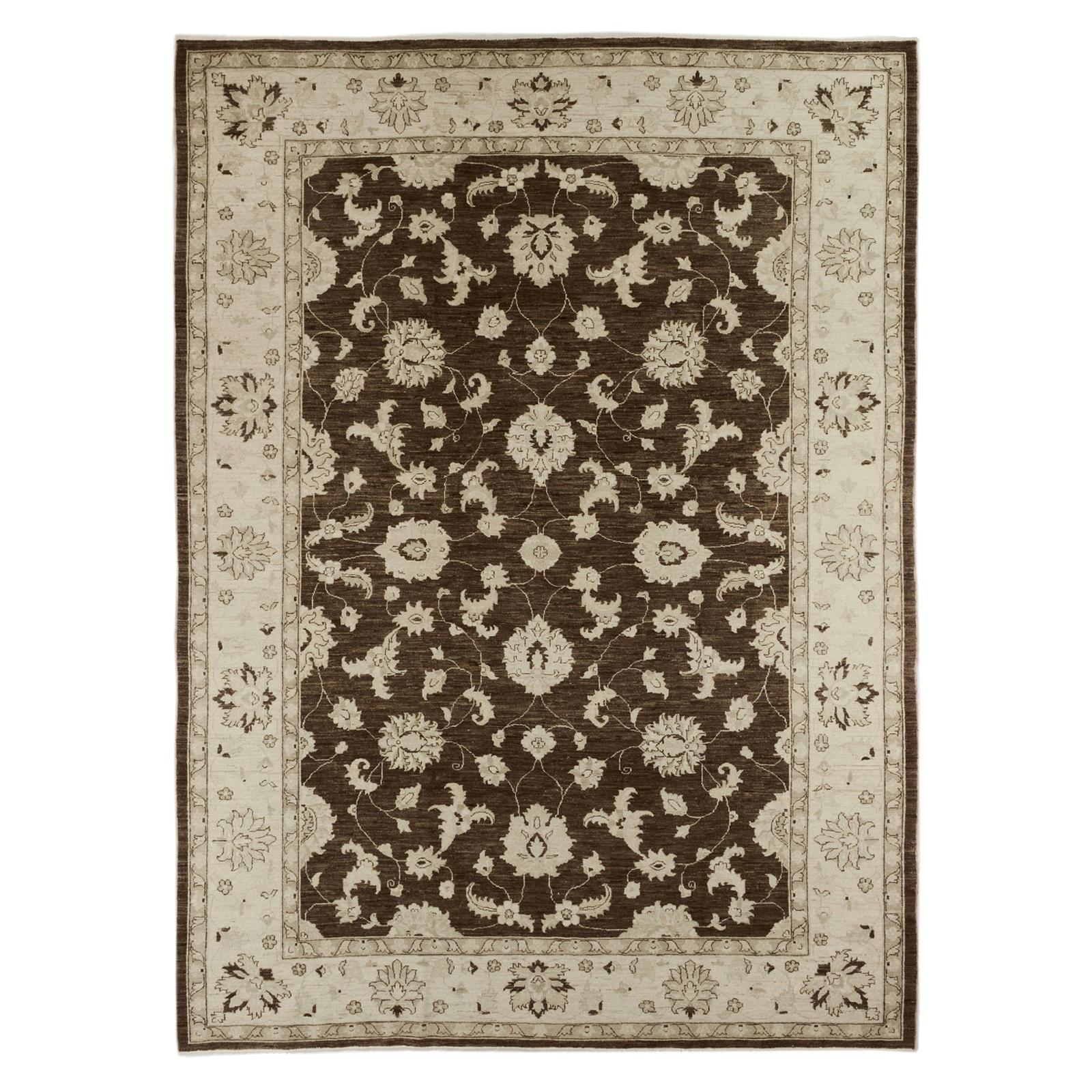 Brown Traditional Style Wool Area Rug For Sale
