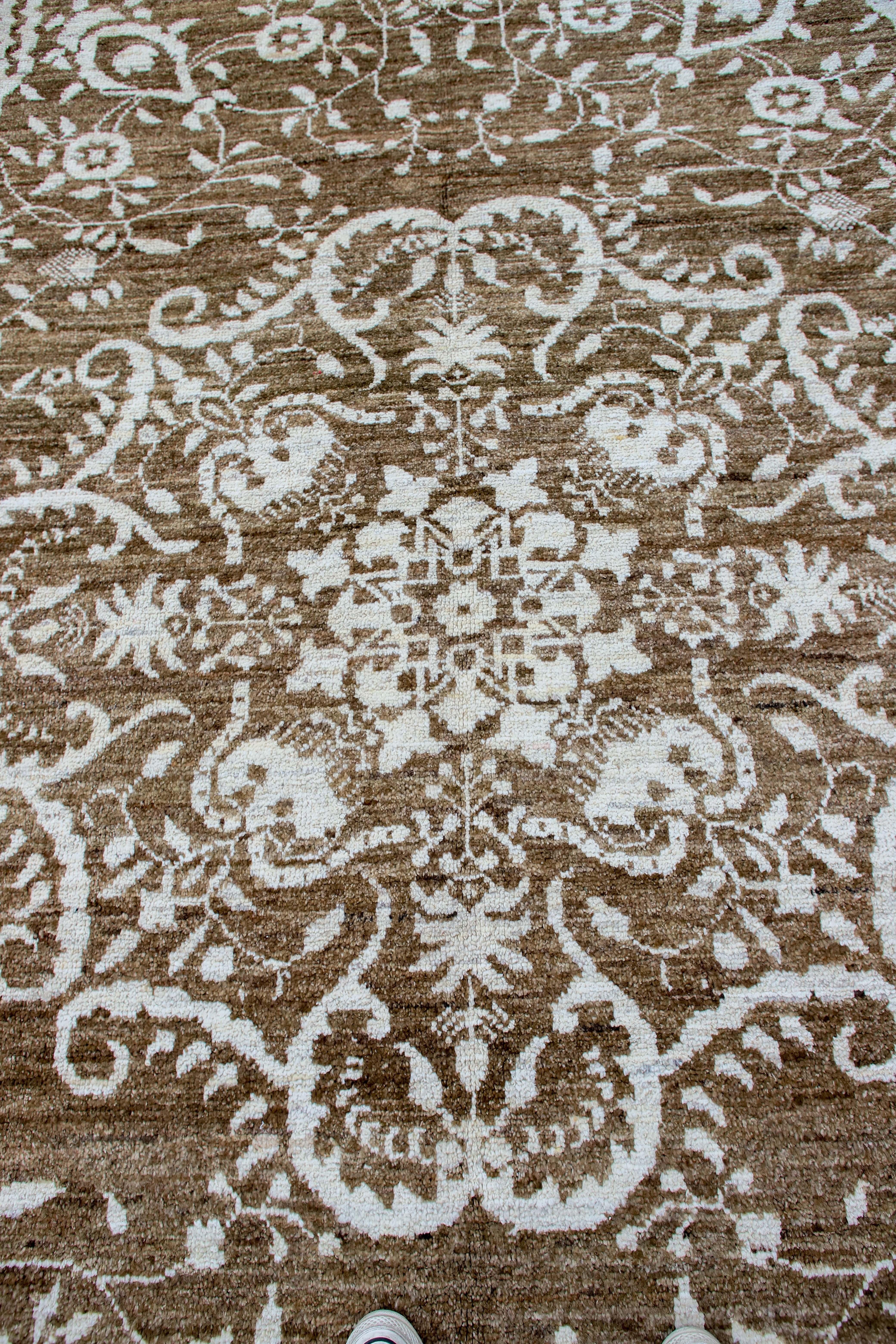 Brown Transitional Designed Afghan Rug In Excellent Condition For Sale In Los Angeles, CA