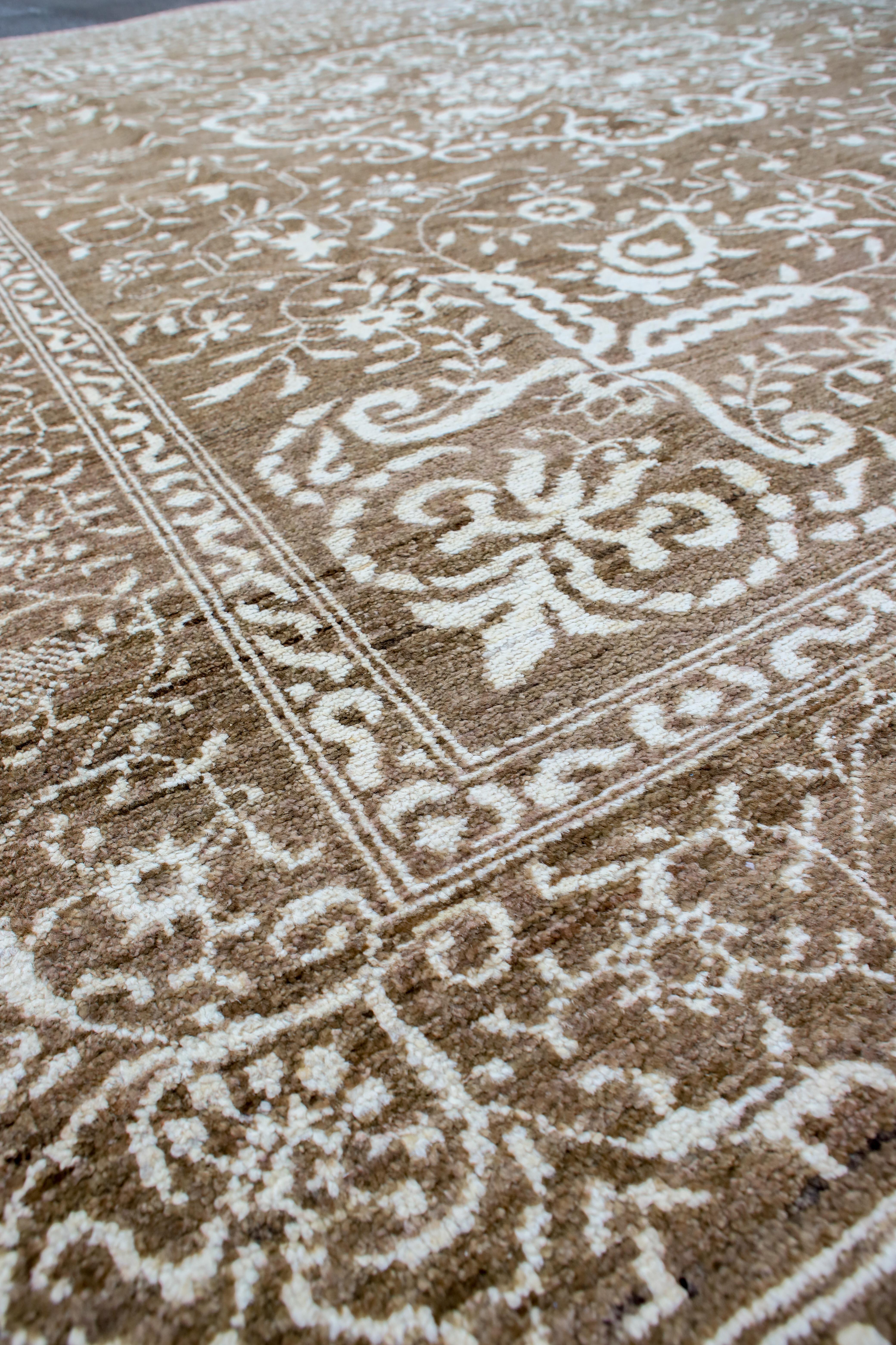 20th Century Brown Transitional Designed Afghan Rug For Sale