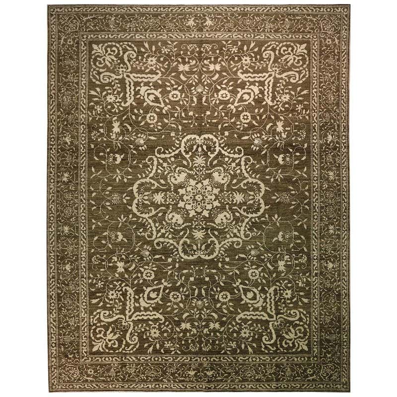 Traditional Pakistani Brown Square Rug For Sale at 1stDibs