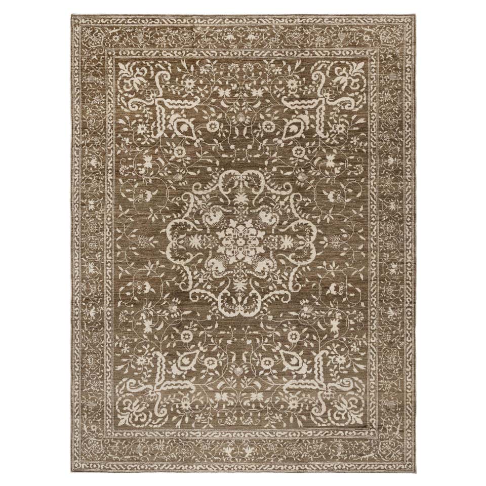 Traditional Pakistani Brown Square Rug For Sale at 1stDibs
