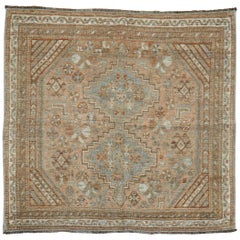 Brown Tribal Persian Earth Tone Square Scatter Rug, 20th Century