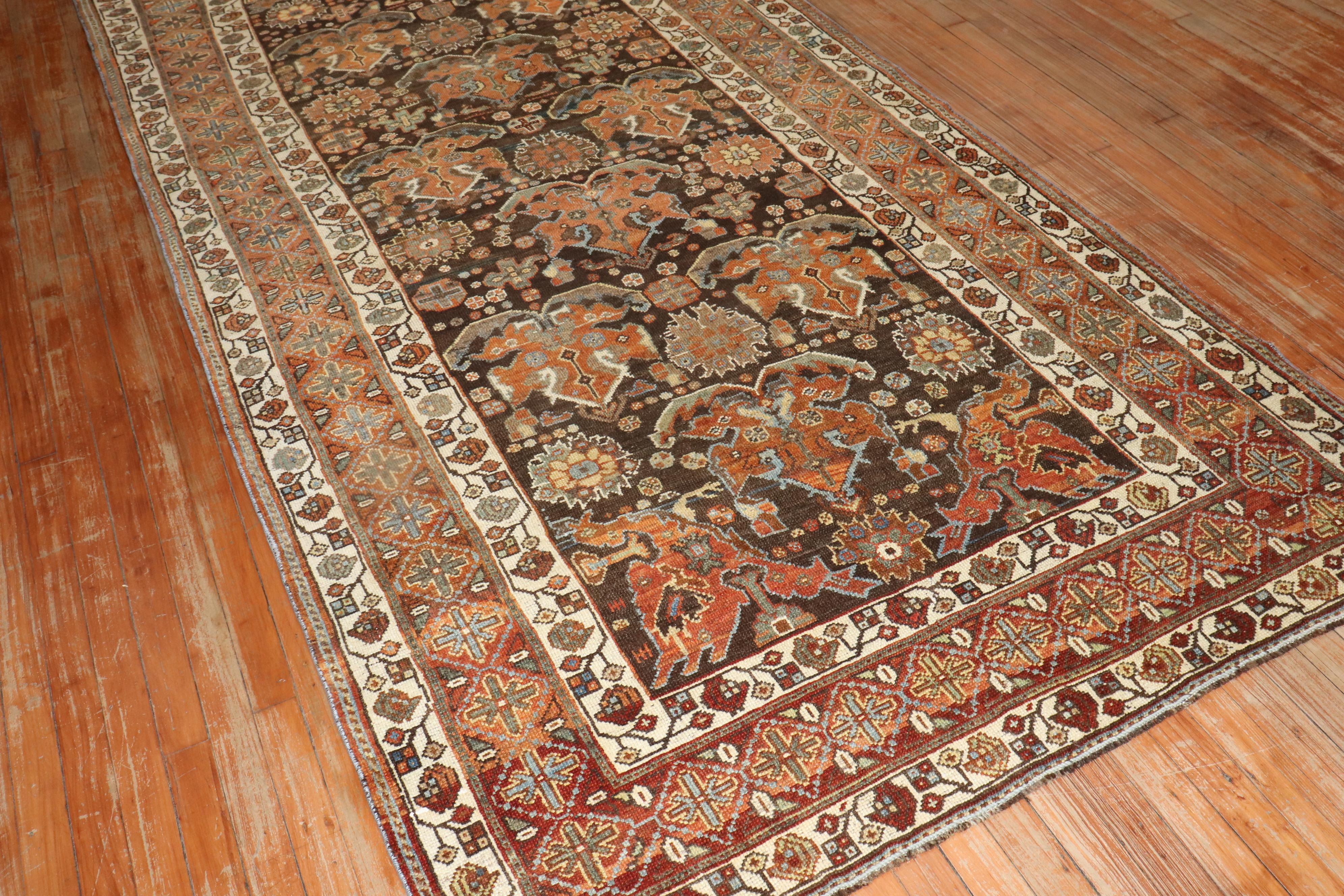Mid-20th Century Brown Tribal Persian Kurd Rug For Sale