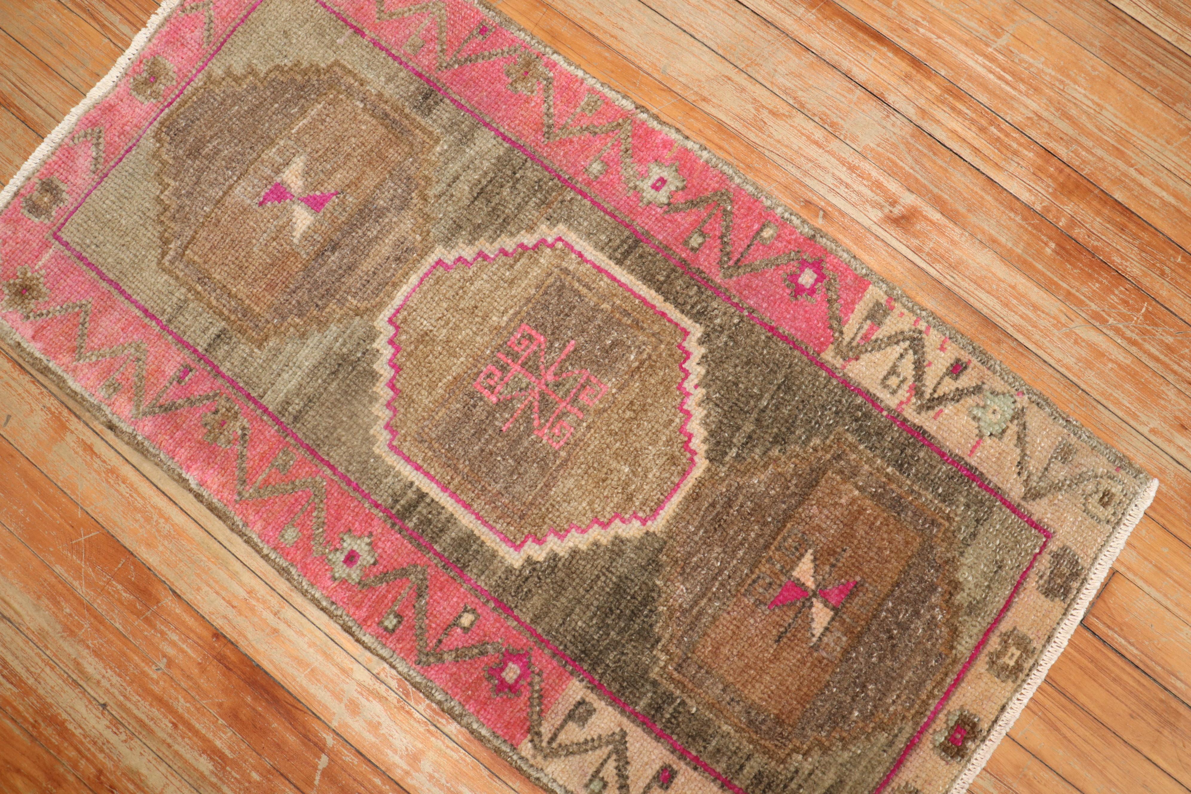 Brown Tribal Turkish Anatolian Mini Mat Size Rug In Good Condition In New York, NY