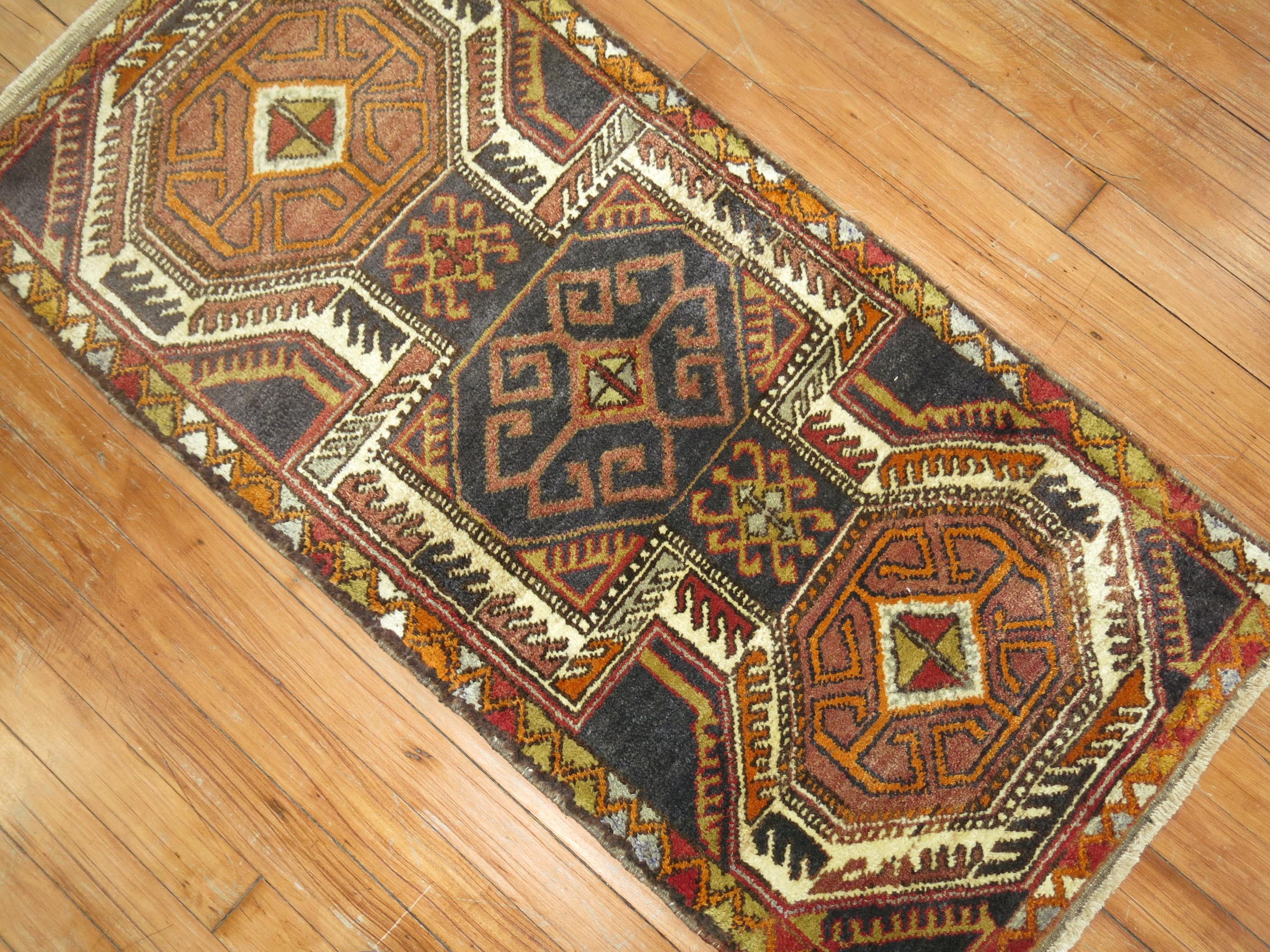 Industrial Brown Tribal Turkish Mini Size Rug For Sale