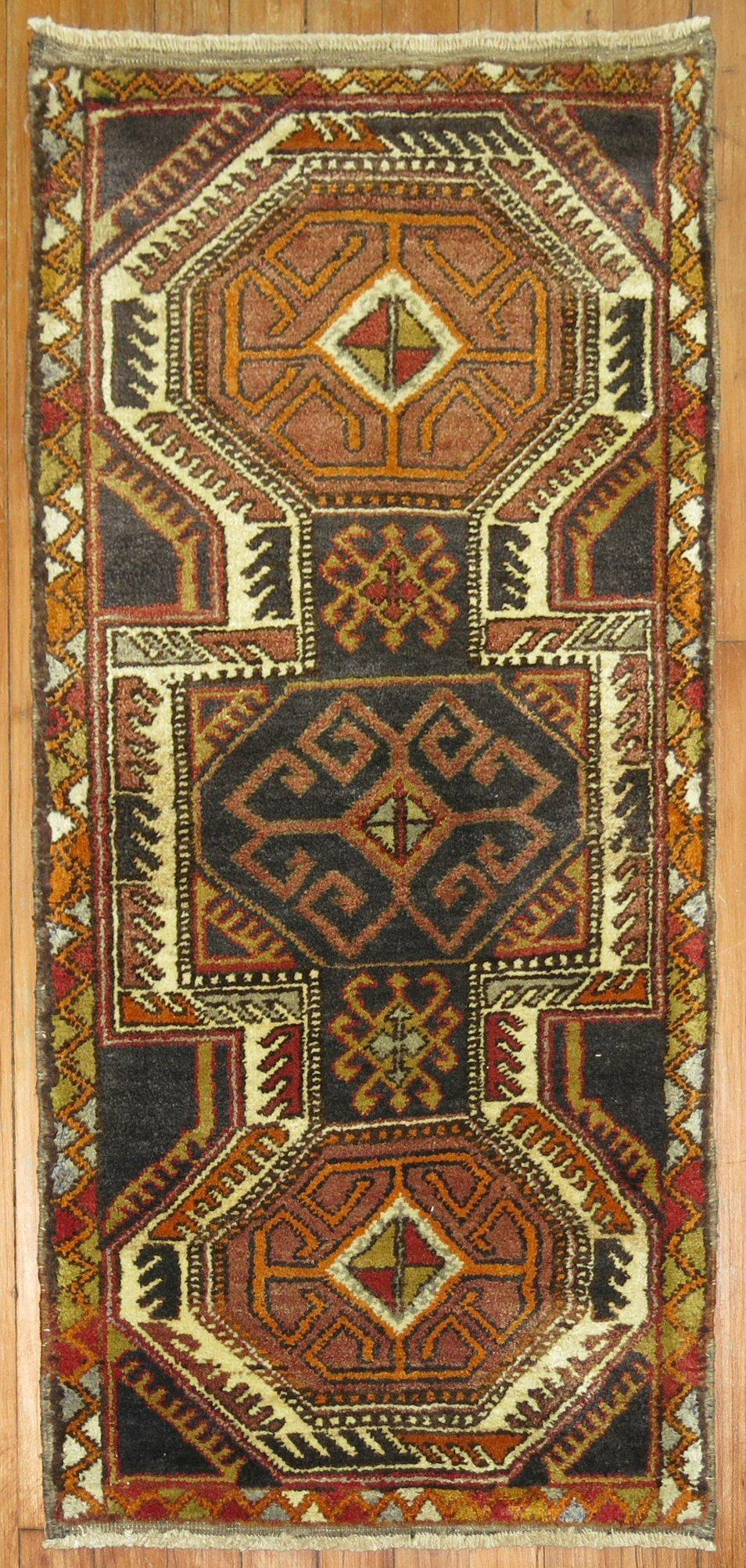 Hand-Knotted Brown Tribal Turkish Mini Size Rug For Sale