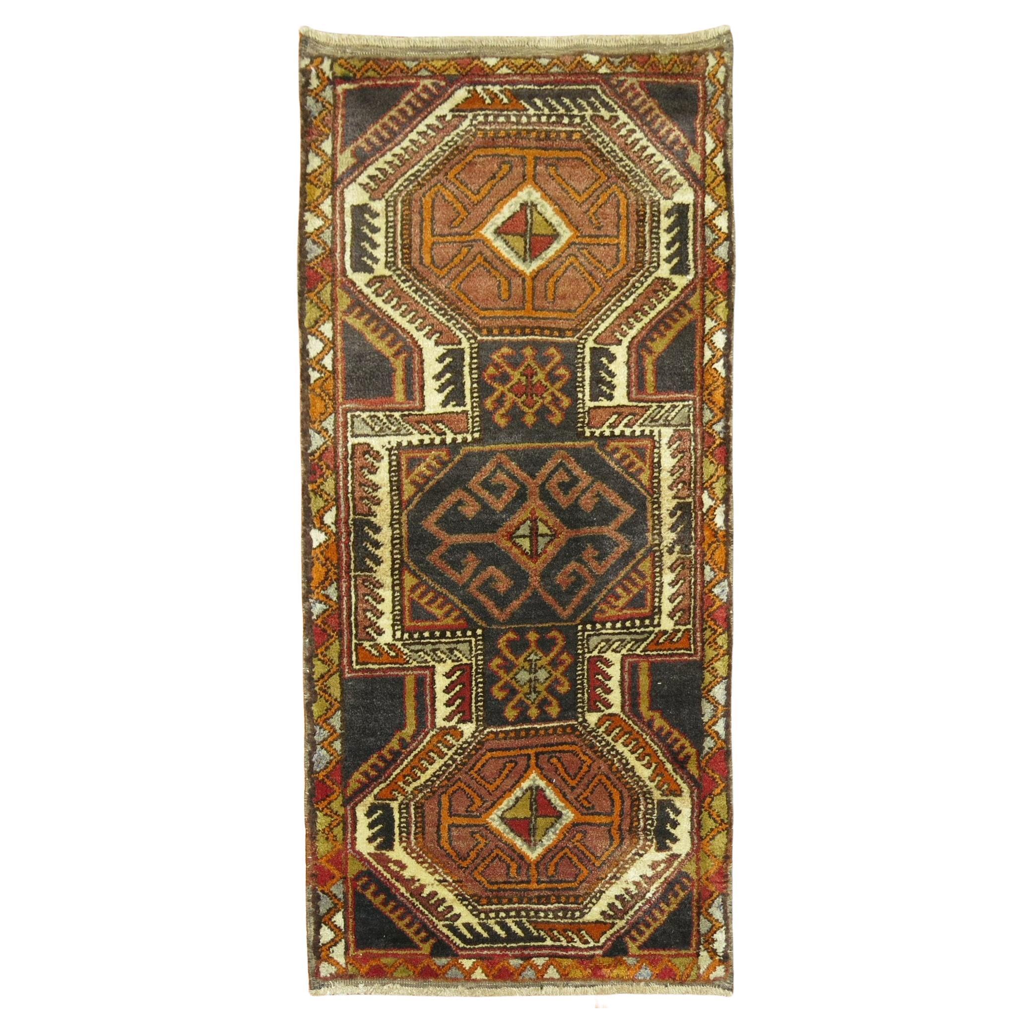 Brown Tribal Turkish Mini Size Rug For Sale