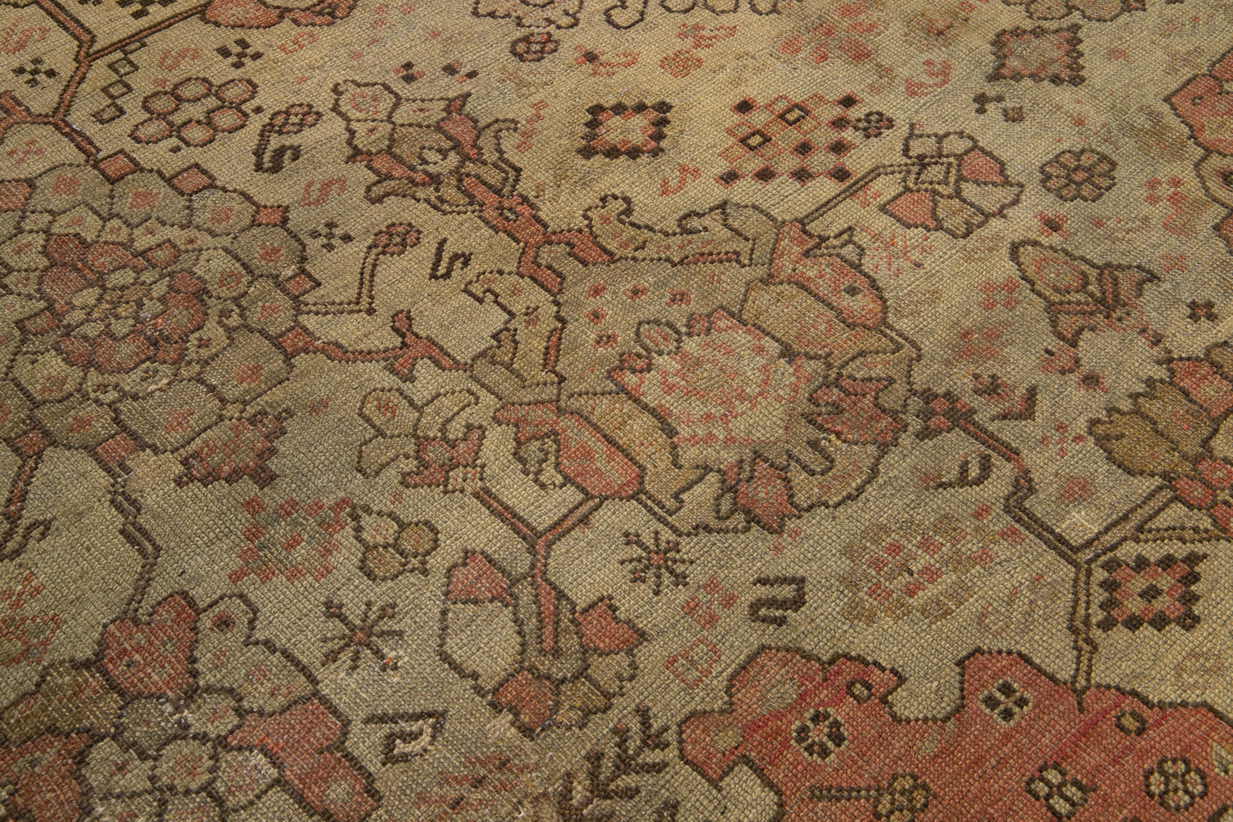 Brown Turkish Antique Oushak Wool Rug with Allover Floral Motif From The 1890's For Sale 3