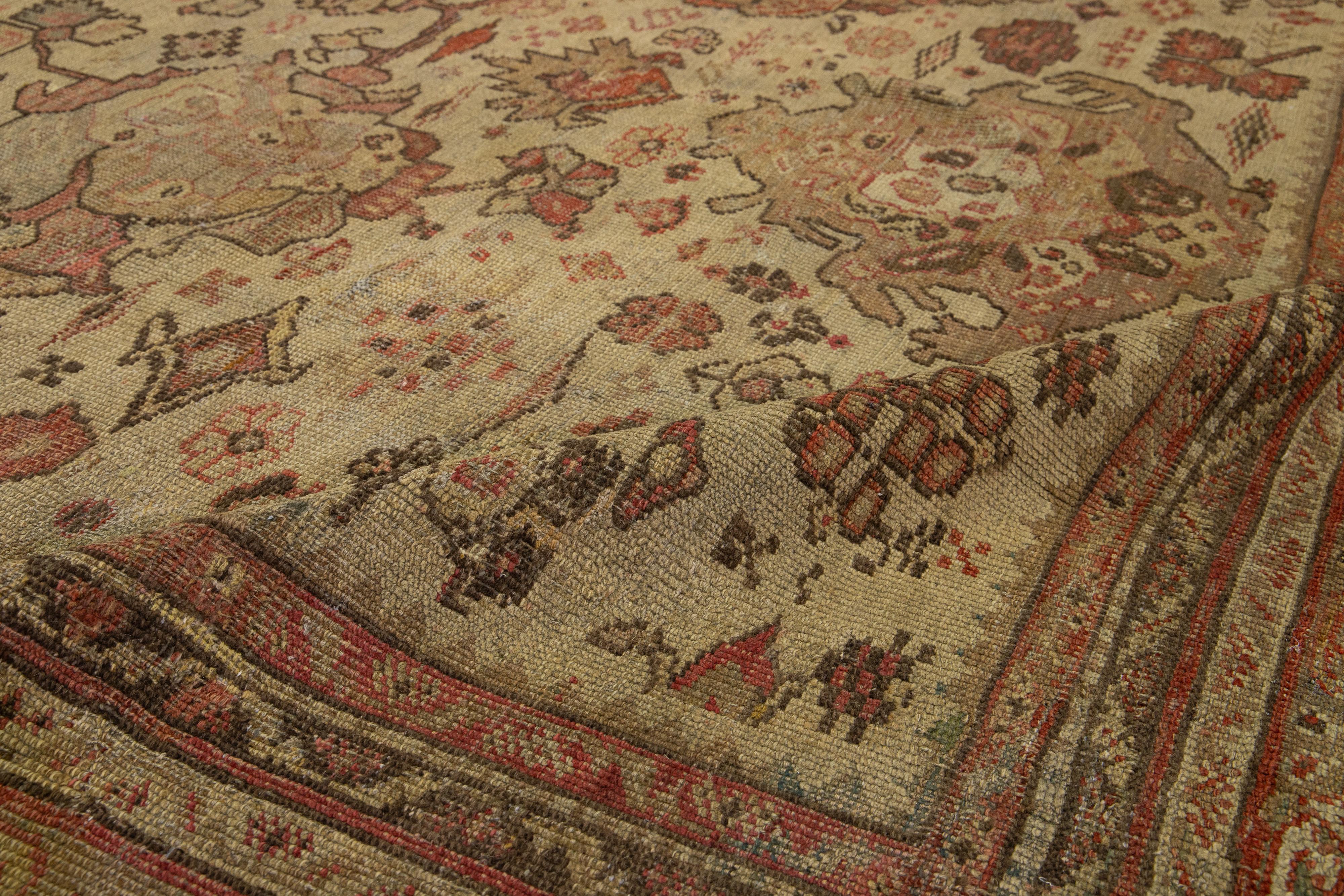 Brown Turkish Antique Oushak Wool Rug with Allover Floral Motif From The 1890's For Sale 4