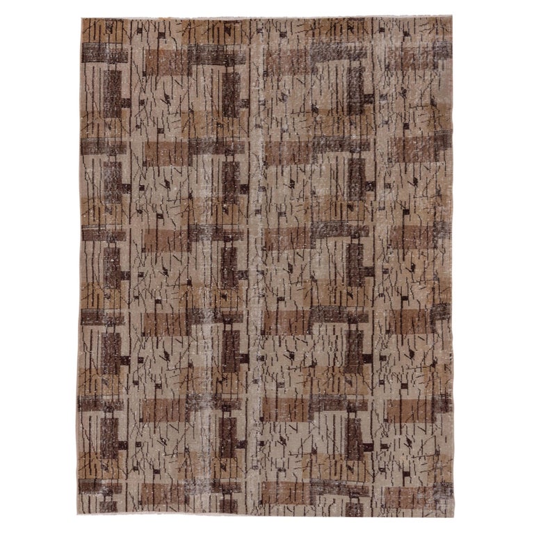 Brown Turkish Art Deco Rug, circa 1940s For Sale at 1stDibs