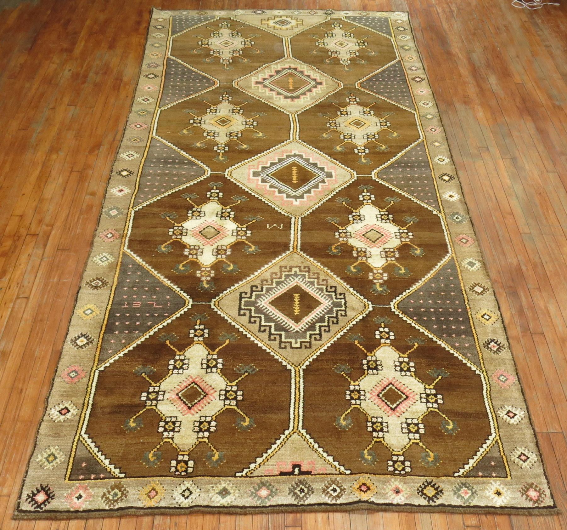 Brown Turkish Gallery Runner In Excellent Condition For Sale In New York, NY