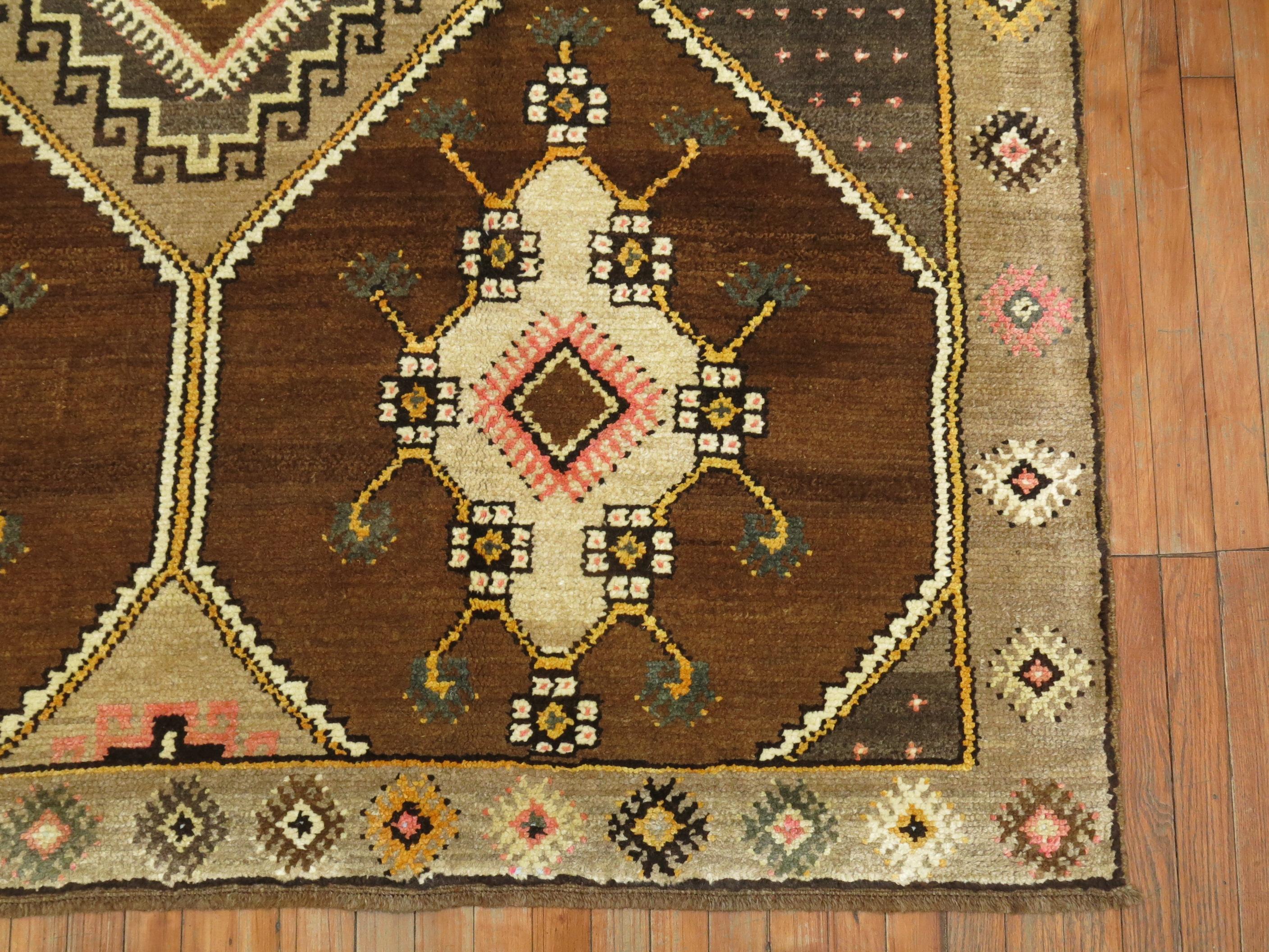 Wool Brown Turkish Gallery Runner For Sale