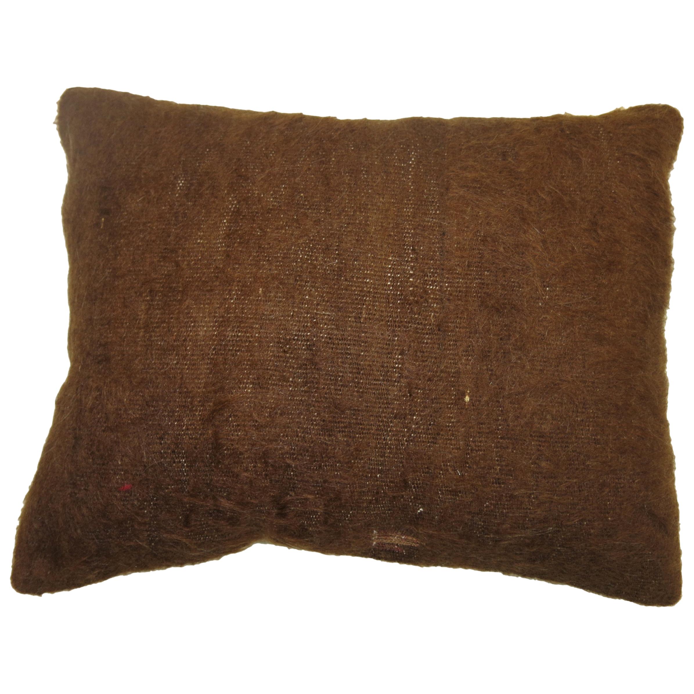 Brown Turkish Mohair Lumbar Rug Pillow