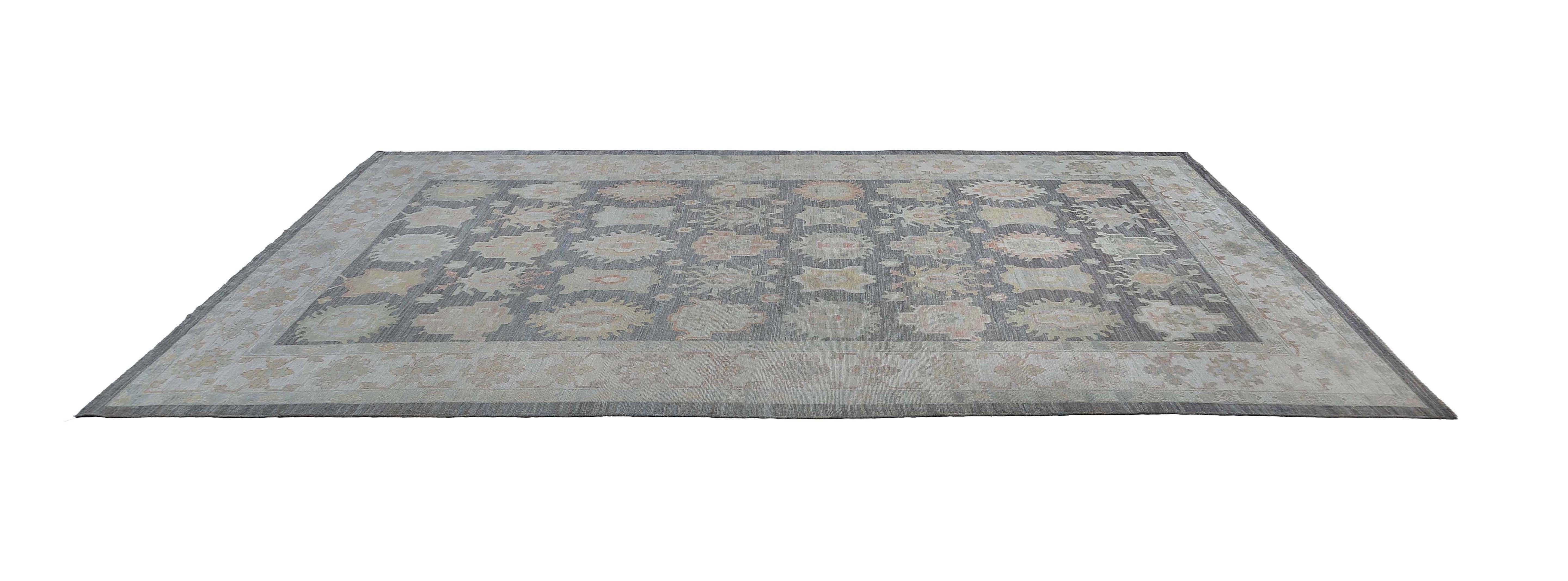 Tribal Afghanistan Oushak Area Rugs Circa 1990 - Wool Brown Green Design - 95461 For Sale