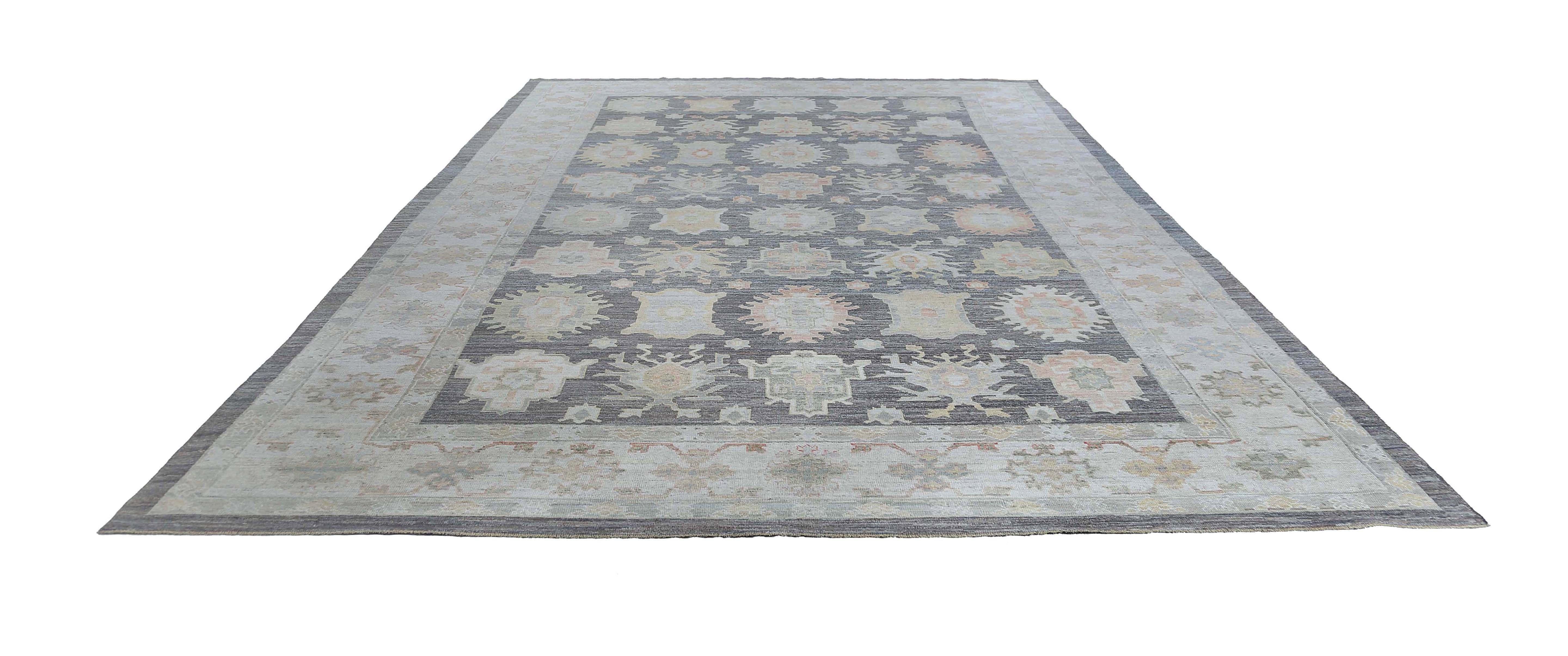 Afghanistan Oushak Area Rugs Circa 1990 - Wool Brown Green Design - 95461 In Excellent Condition For Sale In Dallas, TX