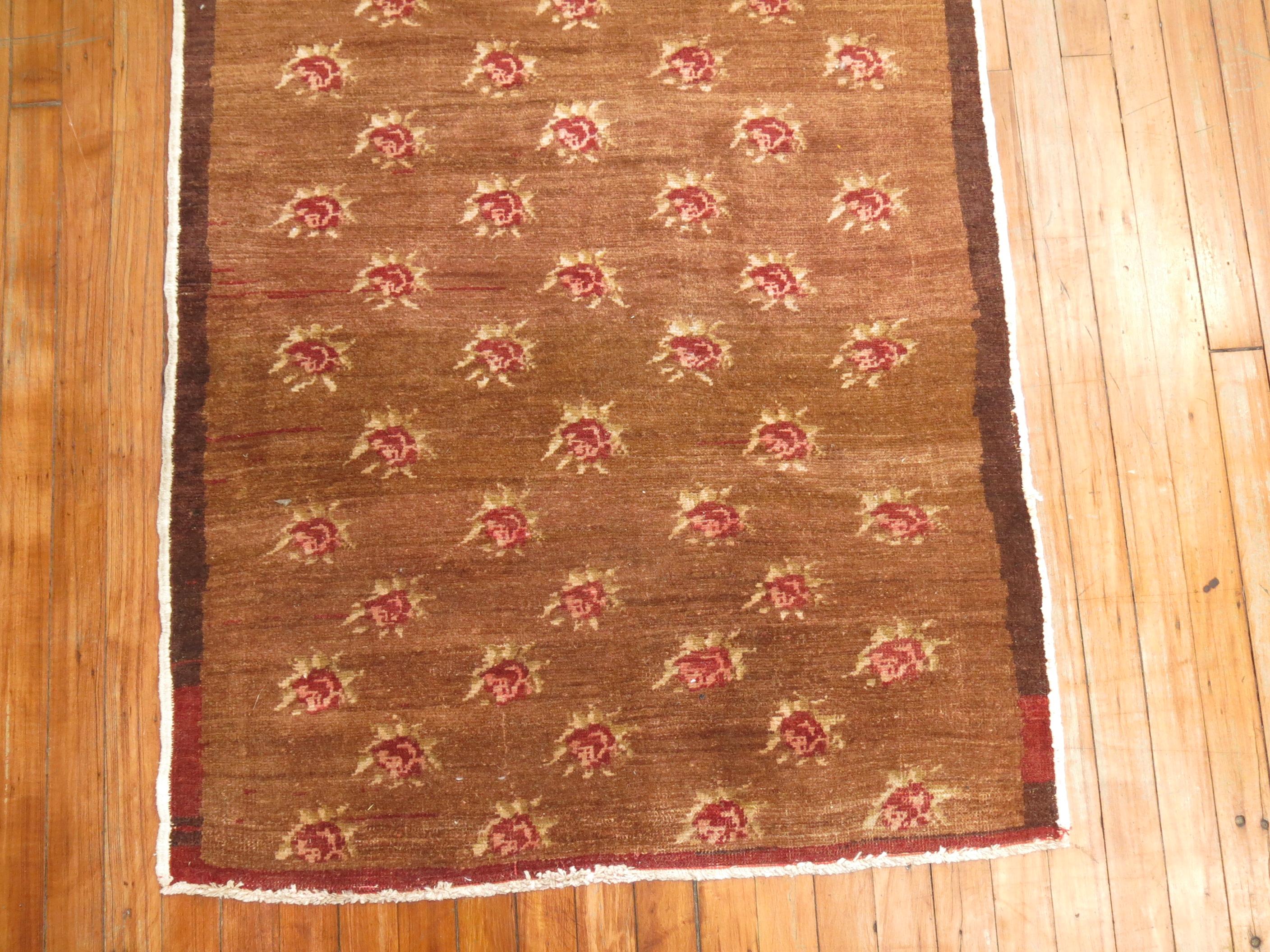 Vienna Secession Brown Turkish Floral Runner For Sale