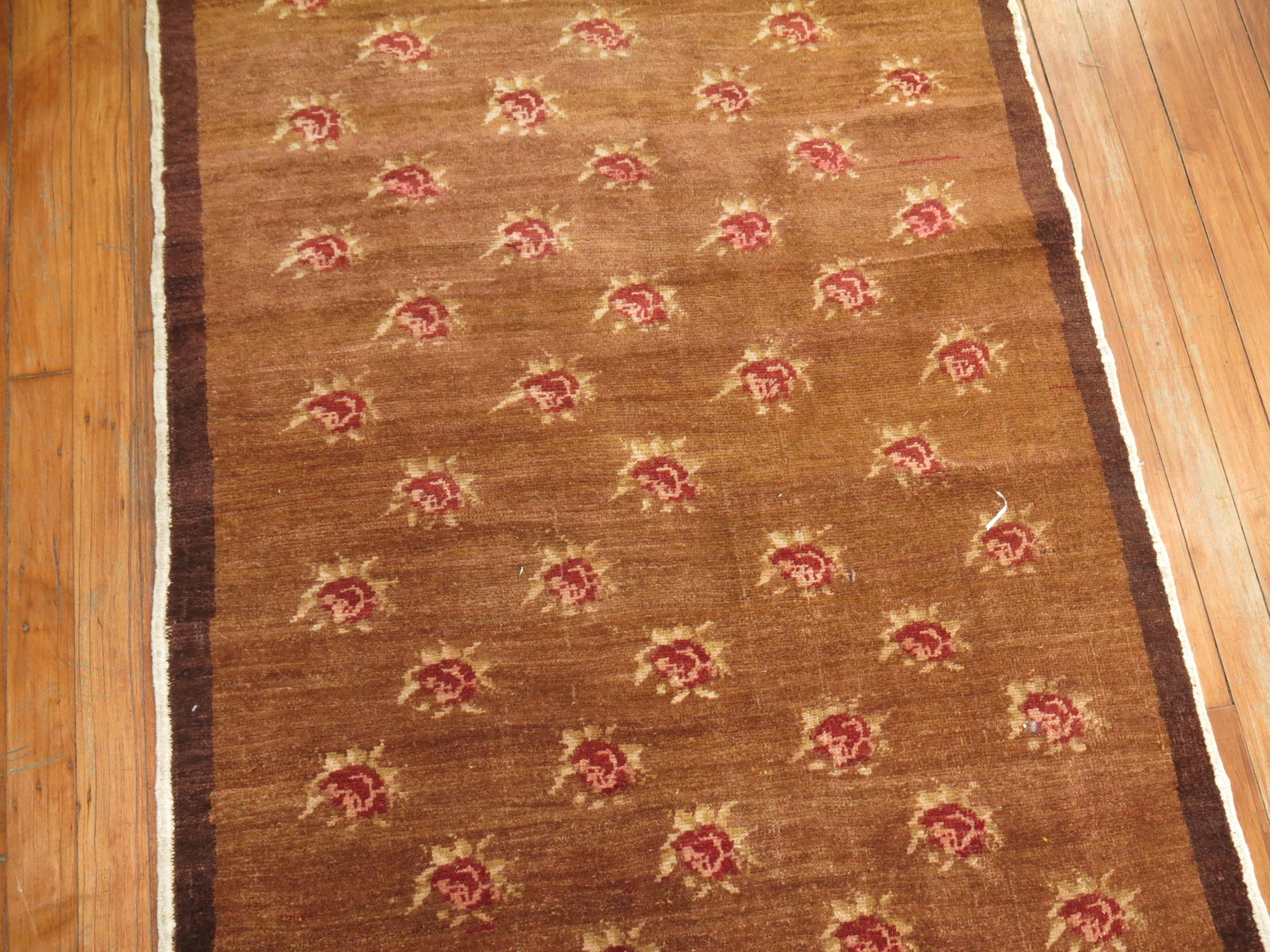 Brown Turkish Floral Runner In Good Condition For Sale In New York, NY