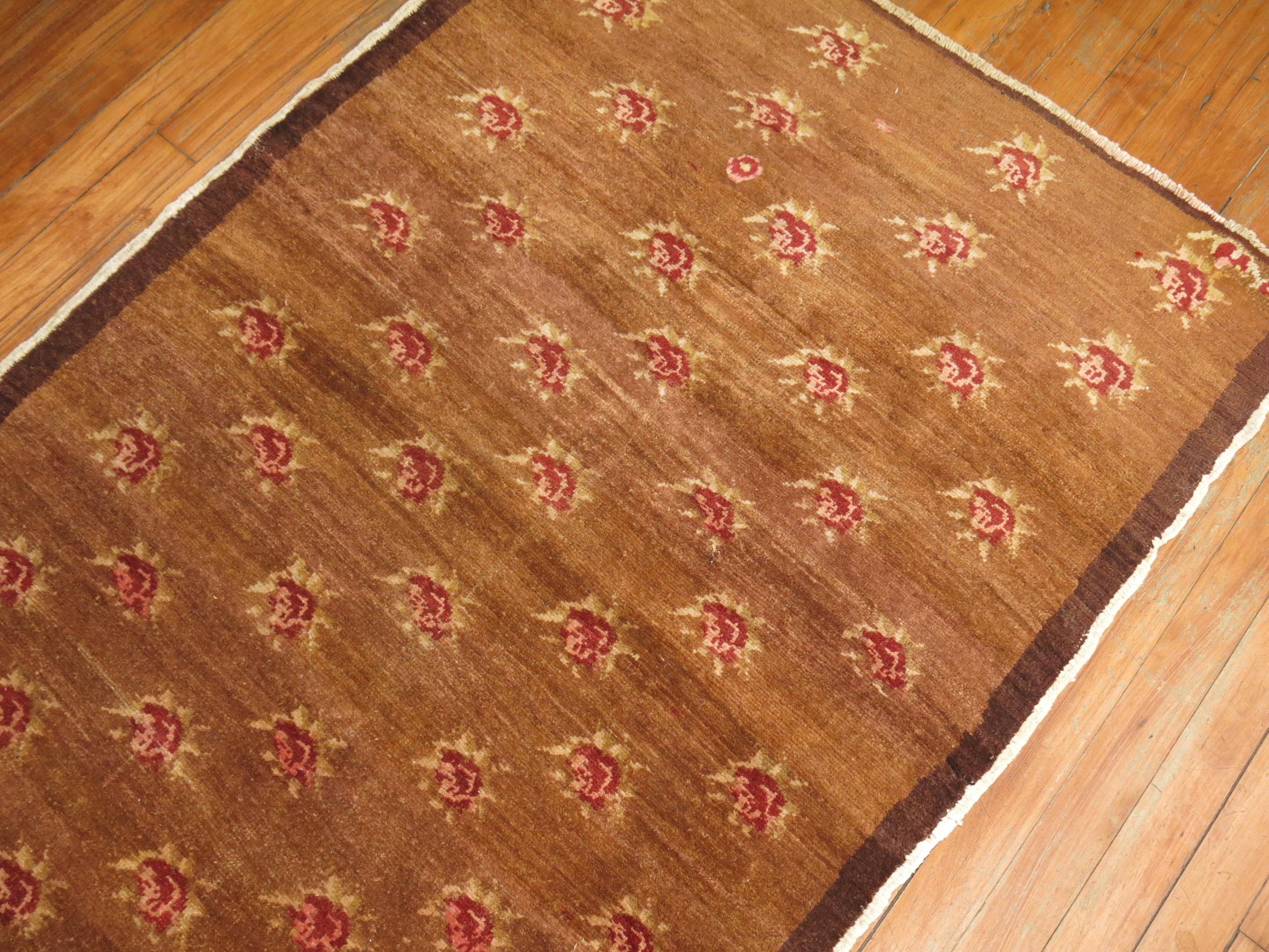 20th Century Brown Turkish Floral Runner For Sale