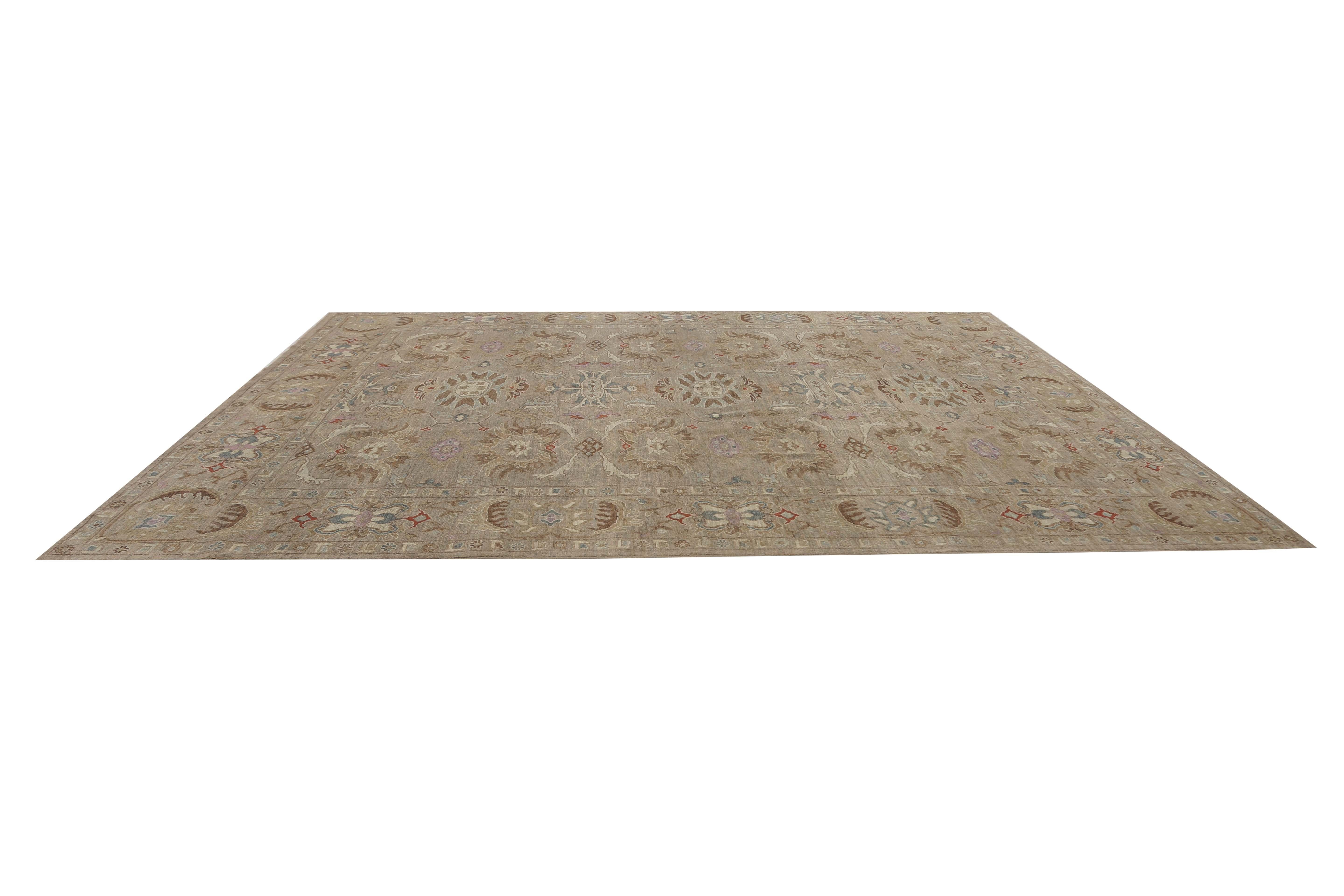 Contemporary Brown Turkish Sultanabad Rug For Sale