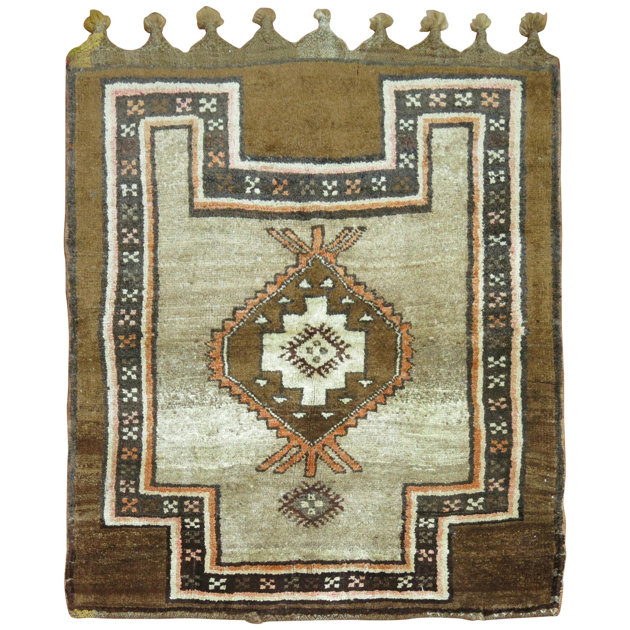 Brown Turkish Tribal Square Scatter Size Square Rug For Sale