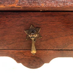 Brown Turned Leg Side Table Nightstand with Drawer and Brass Pull and Stretcher