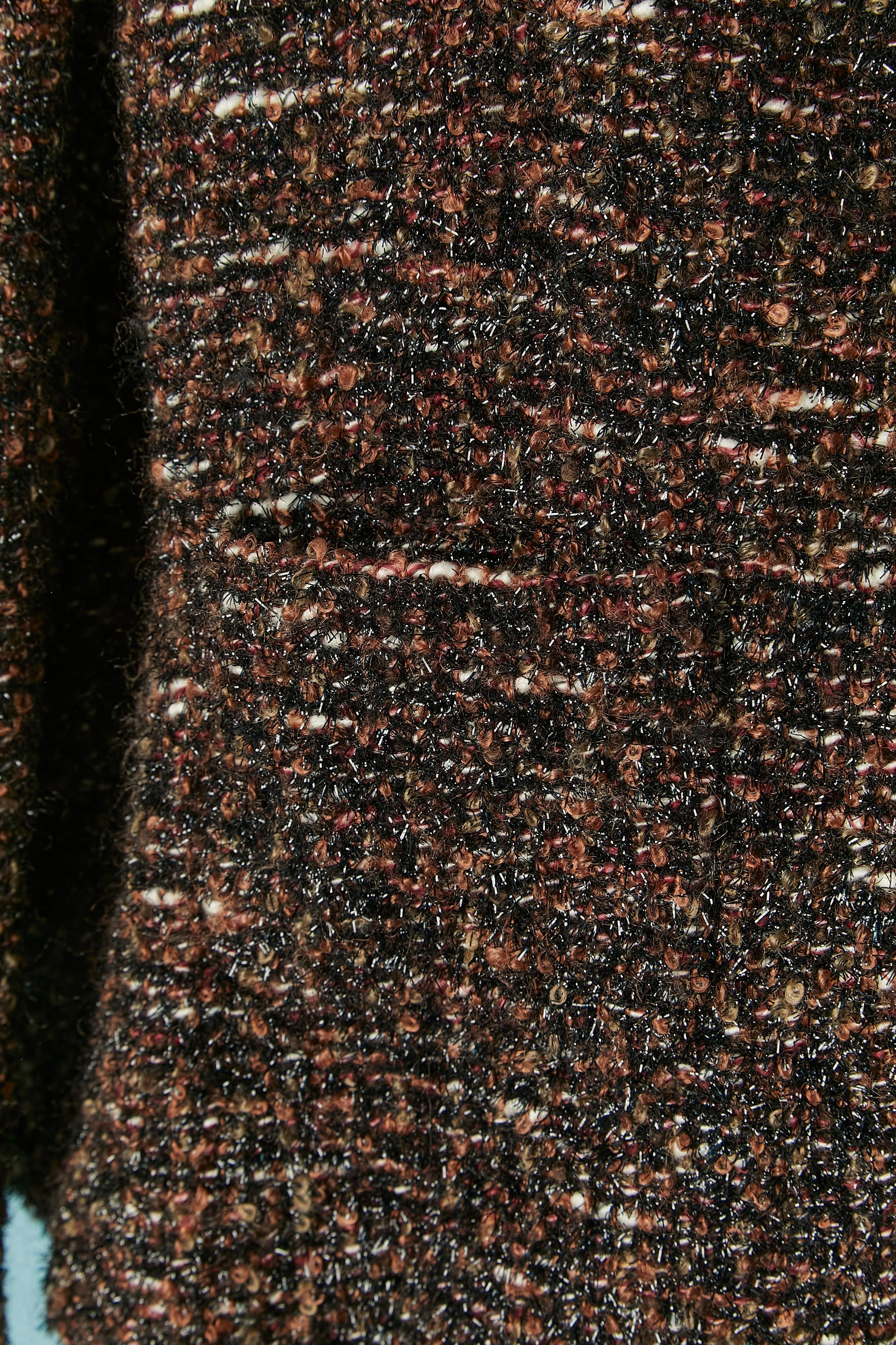 Chaqueta de tweed marrón borde a borde con cuello de lentejuelas CHANEL en Excelente estado para la venta en Saint-Ouen-Sur-Seine, FR