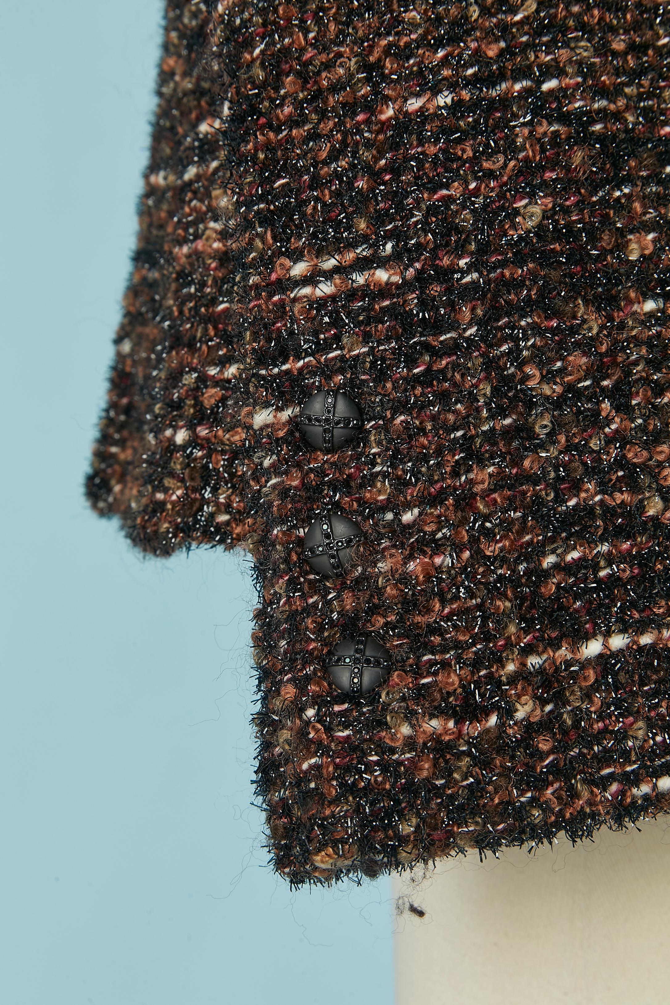 De las mujeres Chaqueta de tweed marrón borde a borde con cuello de lentejuelas CHANEL en venta